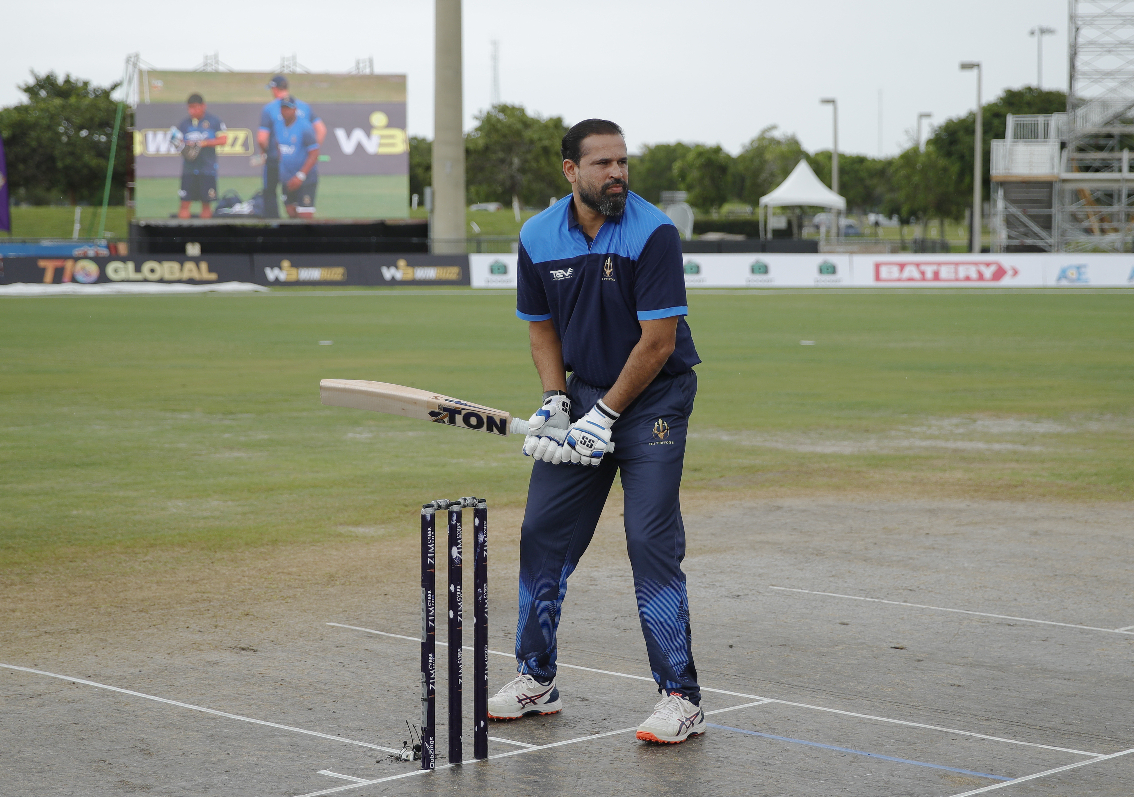 Yusuf Pathan of NJ Tritons  during match 1 of the US Masters T10 League between the Atlanta Riders and the Texas Chargers at the Central Broward Park in Lauderhill, Florida on the 18 August 2023Photo by Saikat Das / ACEIMAGES for US Masters T10