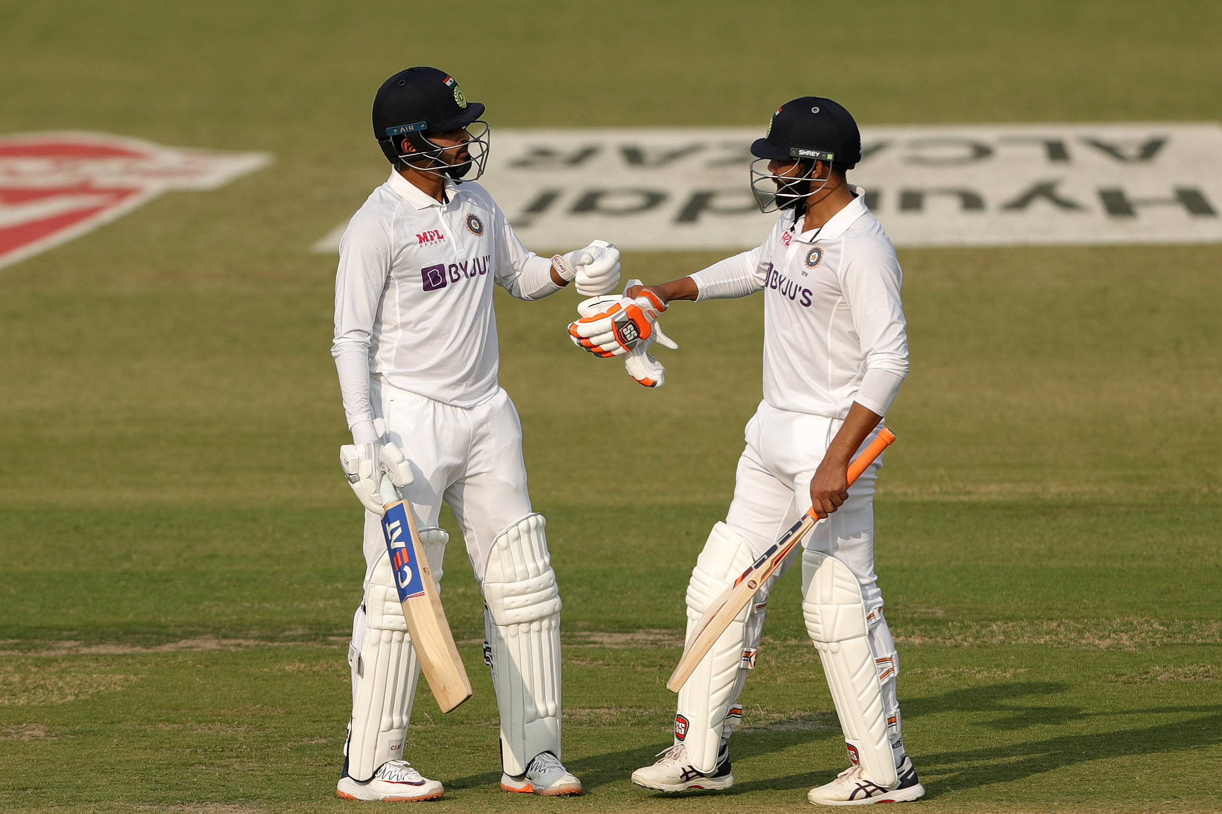 Shreyas Iyer of India celebrating his half century  during day one of the 1st Test match between India and New Zealand held at the Green Park International Stadium in Kanpur on the 25th November 2021Photo by Saikat Das / Sportzpics for BCCI