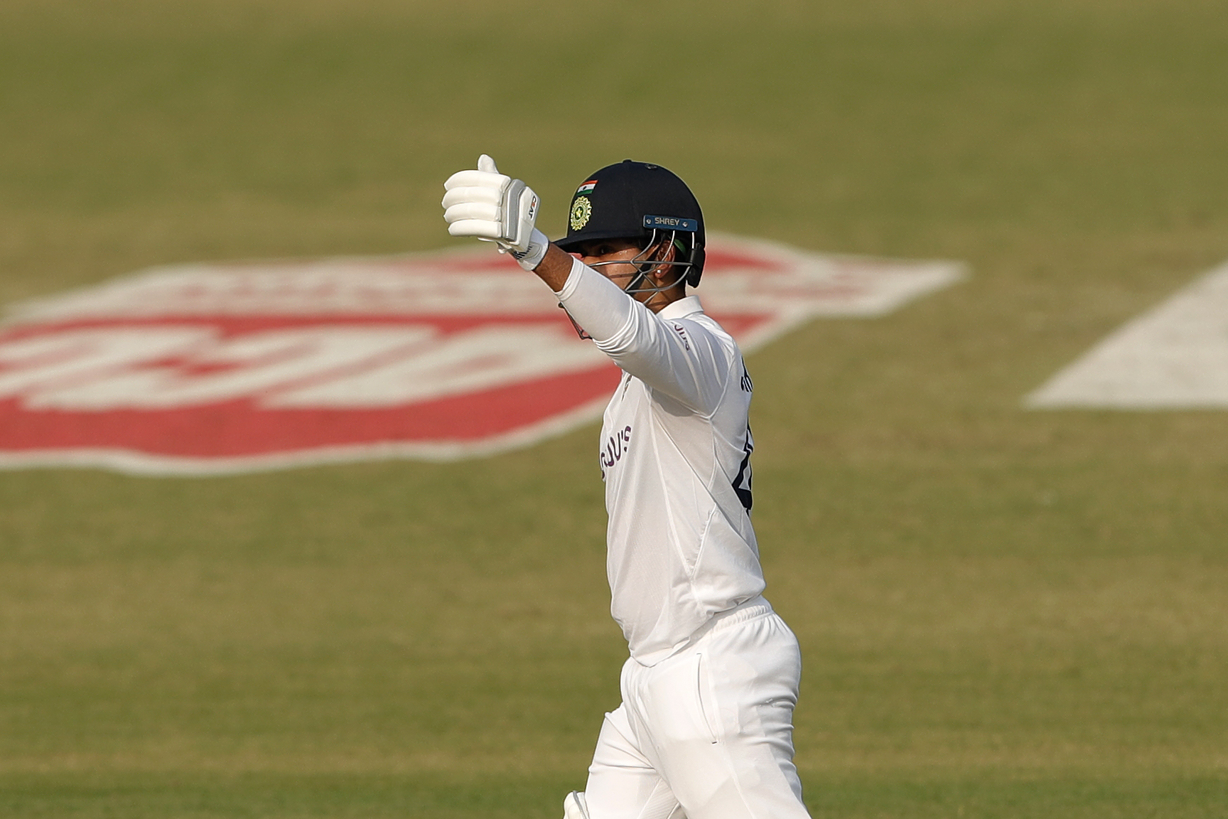 Shreyas Iyer of India celebrating his half century  during day one of the 1st Test match between India and New Zealand held at the Green Park International Stadium in Kanpur on the 25th November 2021Photo by Saikat Das / Sportzpics for BCCI