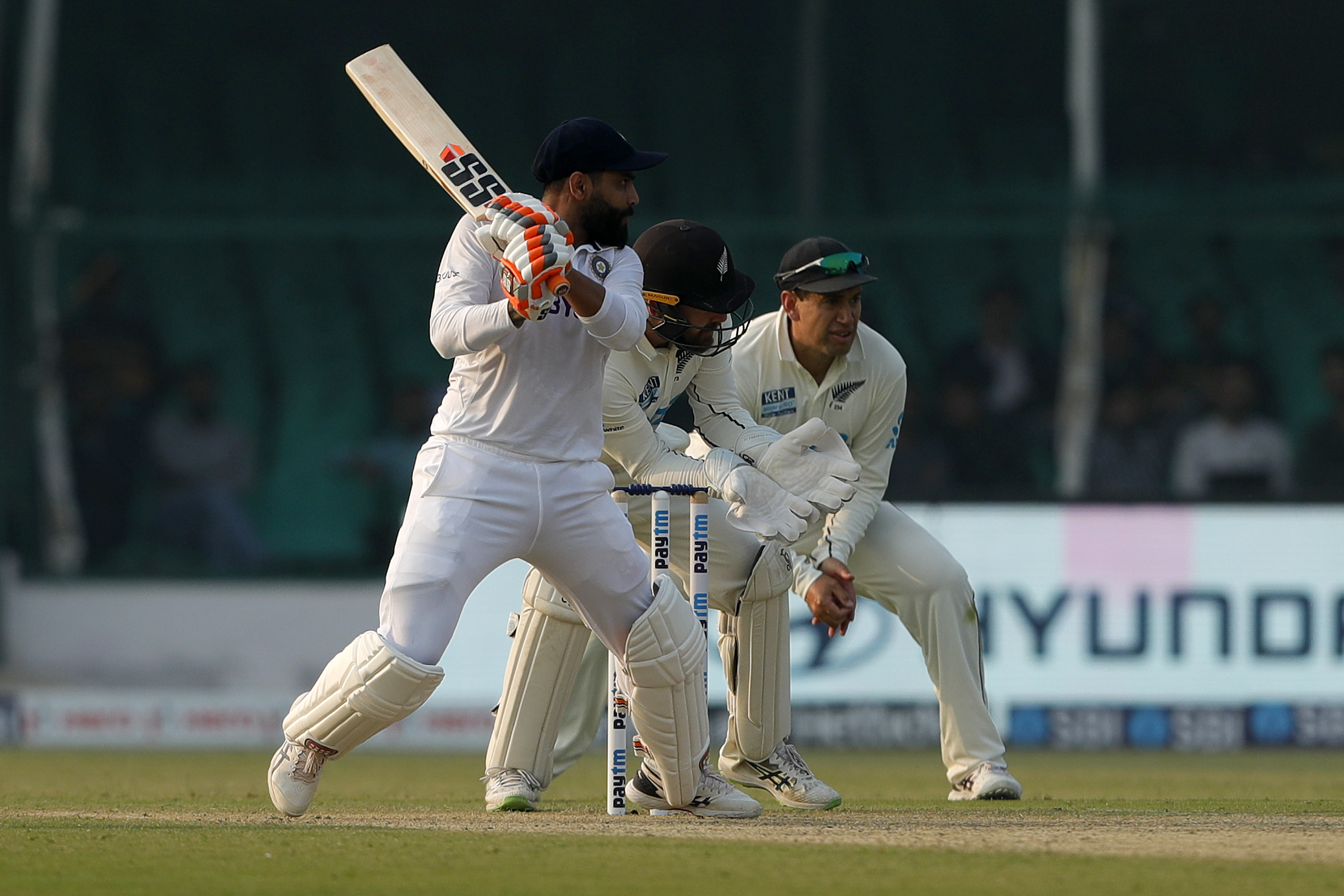 Ravindra Jadeja of India batting  during day one of the 1st Test match between India and New Zealand held at the Green Park International Stadium in Kanpur on the 25th November 2021Photo by Saikat Das / Sportzpics for BCCI