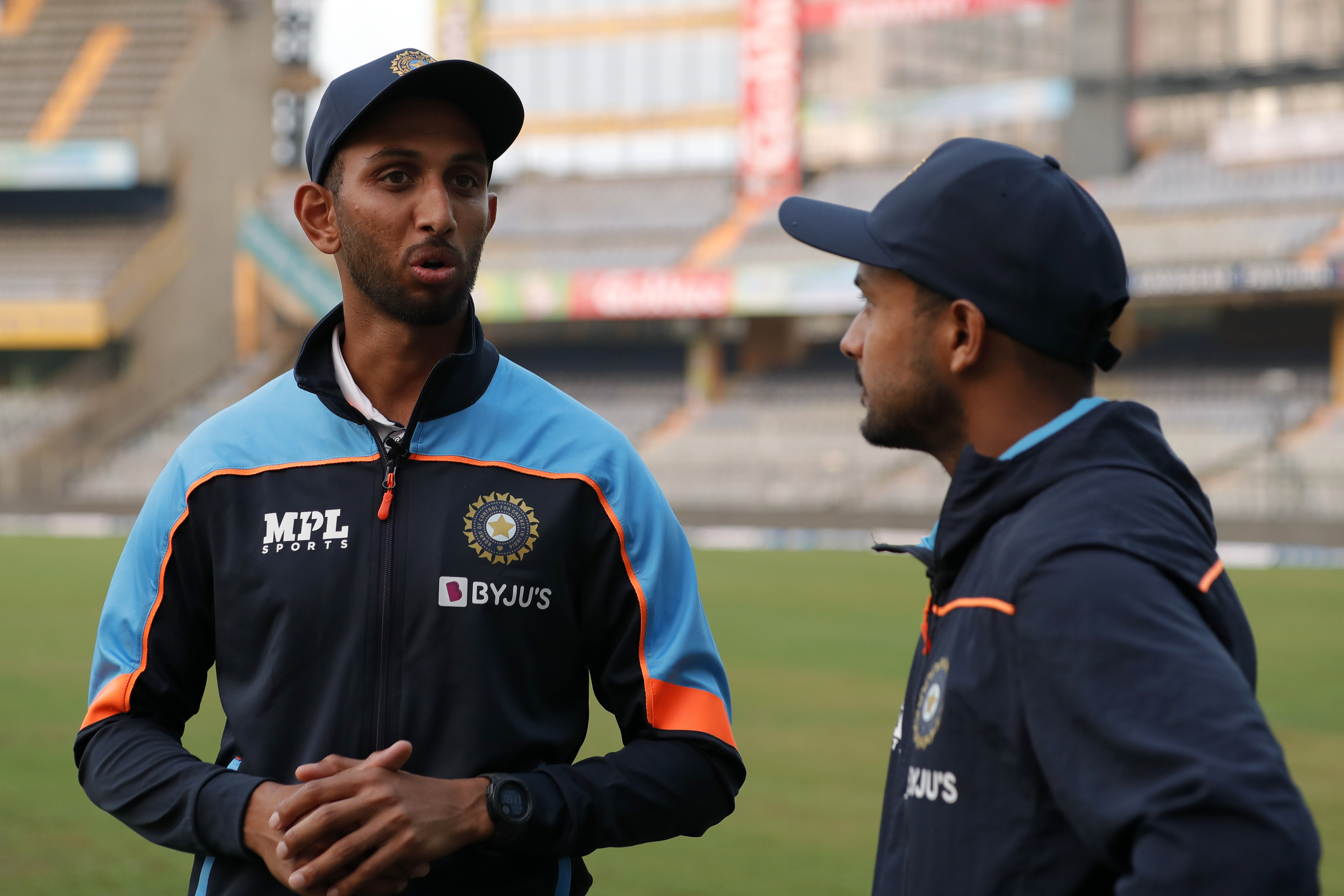 Mayank Agarwal of India with Prasidh Krishna of Indiaat digital interview  during day one of the 2nd test match between India and New Zealand held at the Wankhede Stadium in Mumbai on the 3rd December 2021Photo by Saikat Das / Sportzpics for BCCI