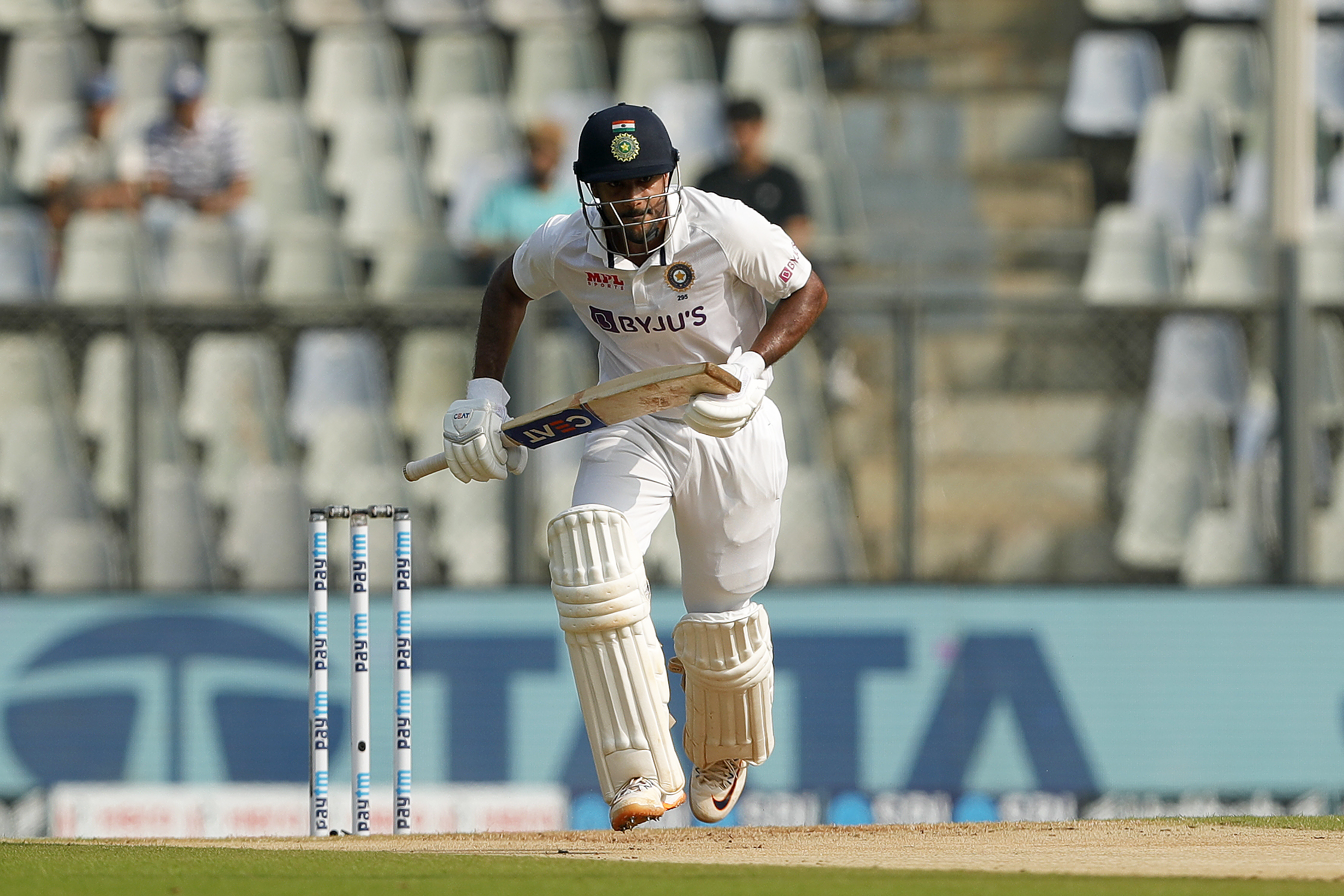 Mayank Agarwal of India taking a single  during day two of the 2nd test match between India and New Zealand held at the Wankhede Stadium in Mumbai on the 4th December 2021Photo by Saikat Das / Sportzpics for BCCI