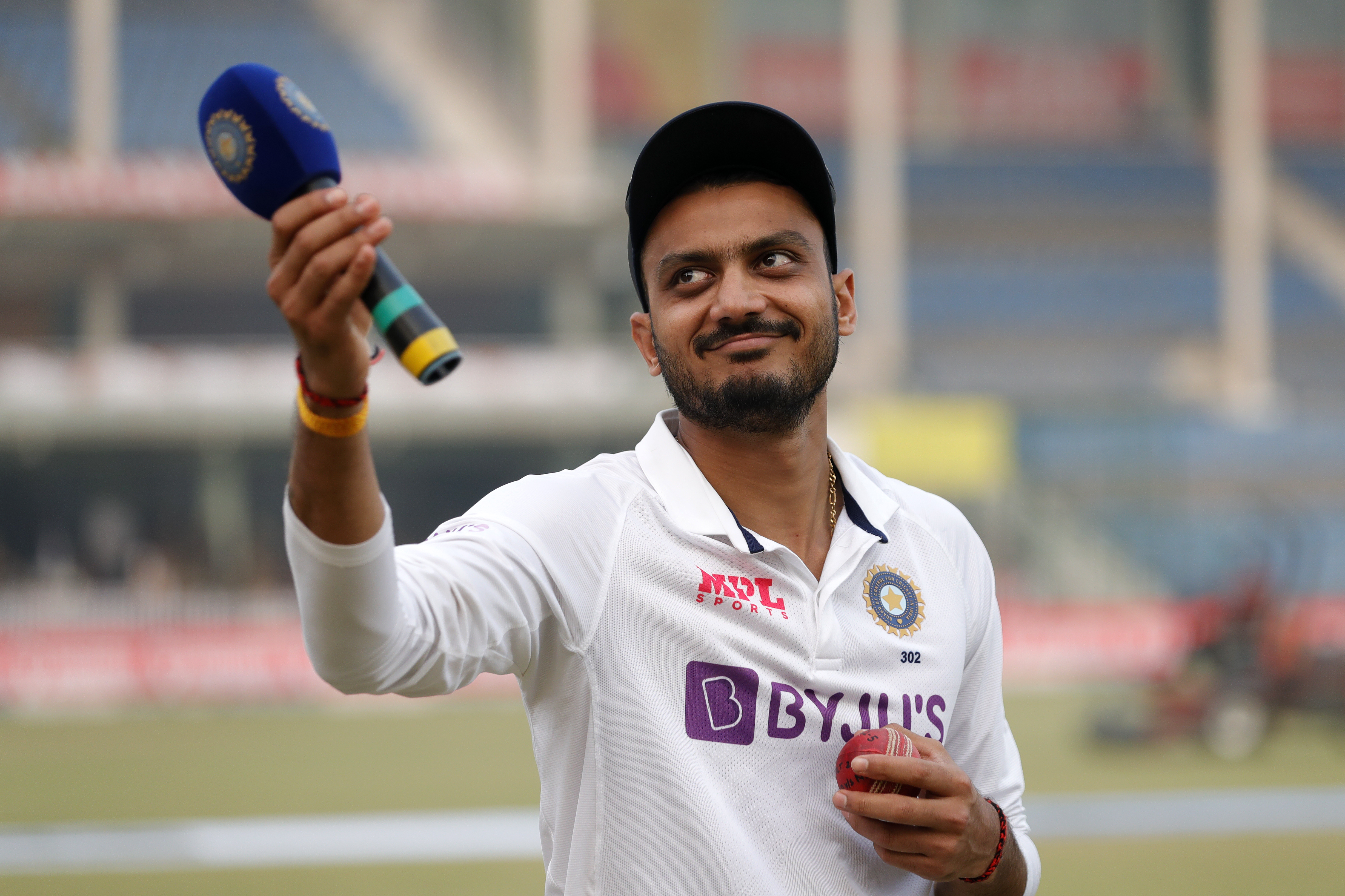 Axar Patel of India  during day three of the 1st Test match between India and New Zealand held at the Green Park International Stadium in Kanpur on the 27th November 2021Photo by Saikat Das / Sportzpics for BCCI