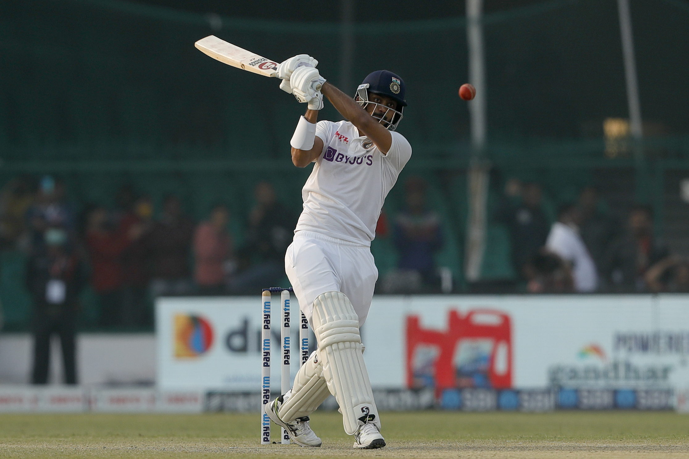 Axar Patel of India batting  during day four of the 1st Test match between India and New Zealand held at the Green Park International Stadium in Kanpur on the 28th November 2021Photo by Saikat Das / Sportzpics for BCCI
