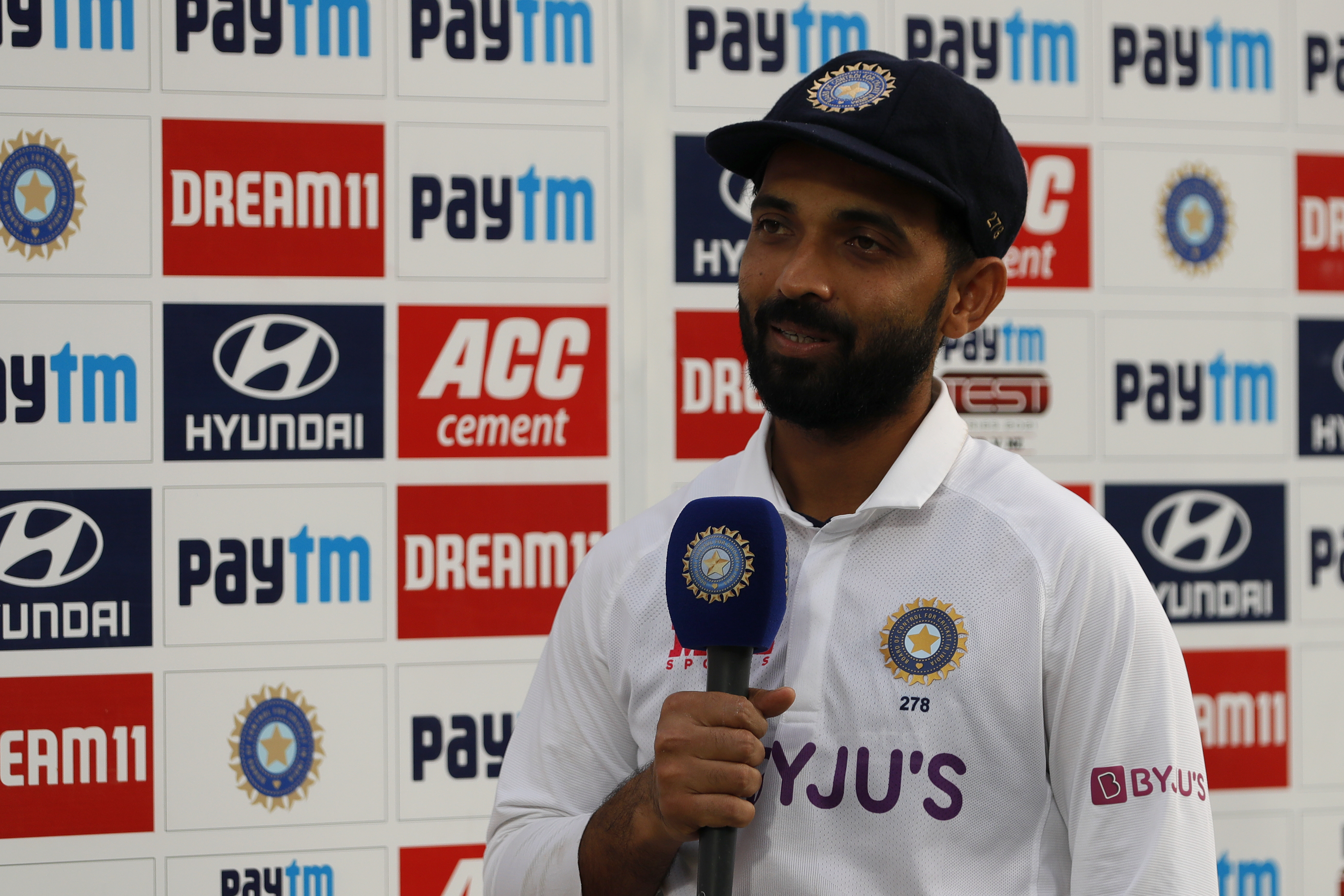 Ajinkya Rahane (Captain) of India at tv interview  during day five of the 1st Test match between India and New Zealand held at the Green Park International Stadium in Kanpur on the 29th November 2021Photo by Saikat Das  / Sportzpics for BCCI