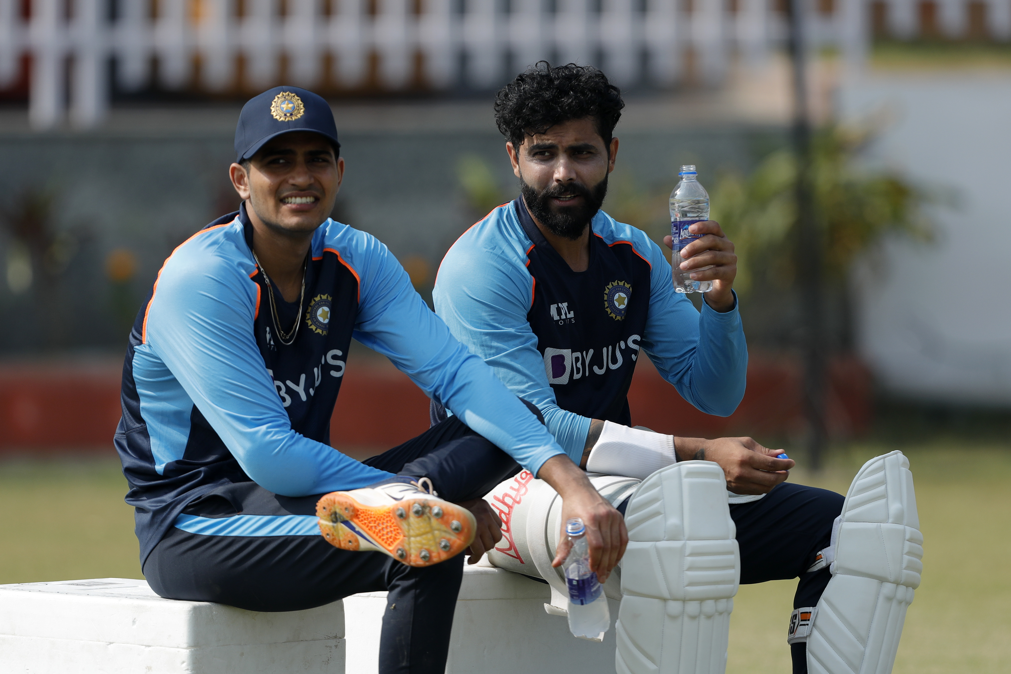 Shubman Gill of Indiaand Ravindra Jadeja of India during the India team practice session held at the Green Park International Stadium in Kanpur on the 24th November 2021Photo by Saikat Das / Sportzpics for BCCI