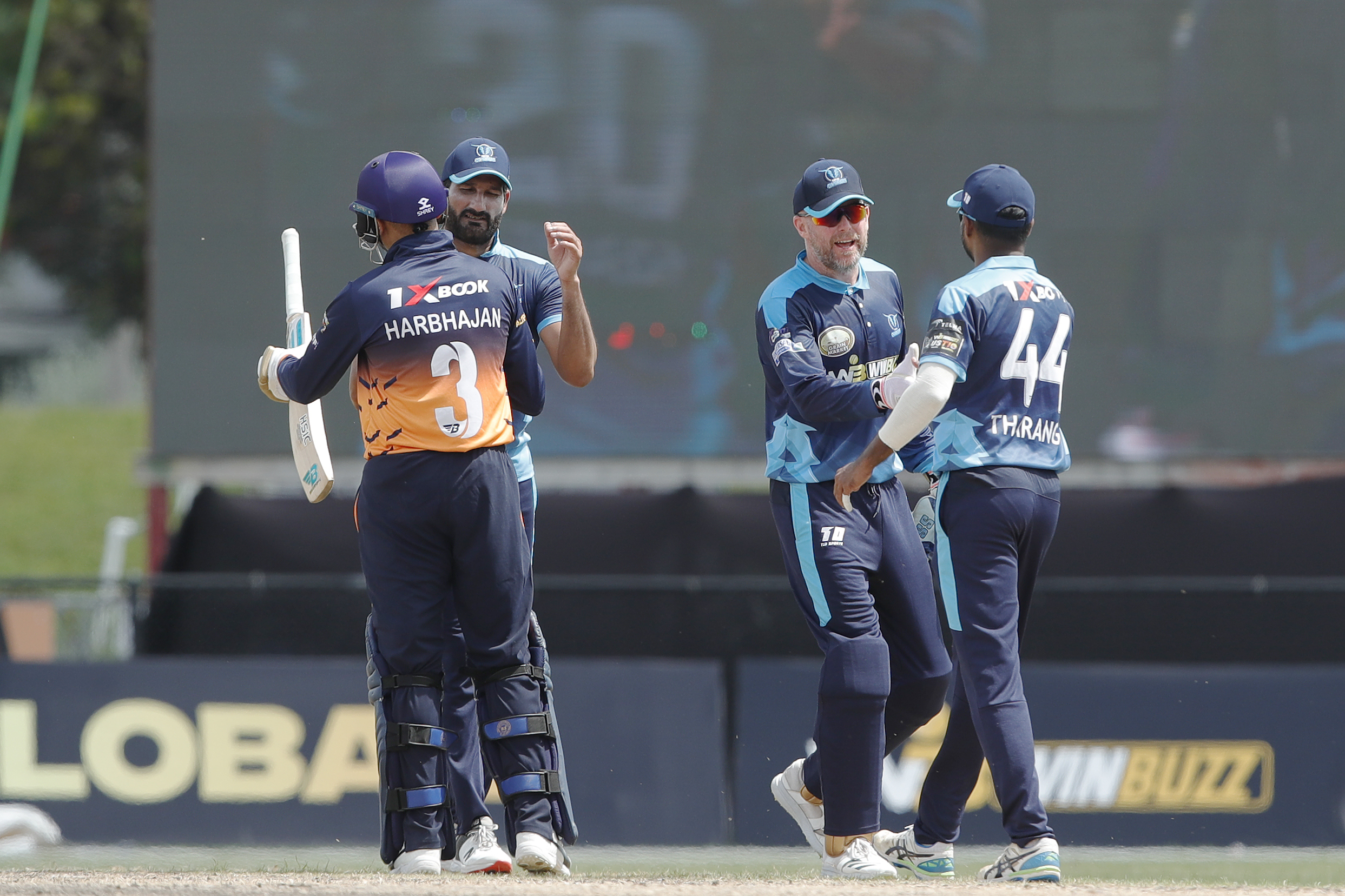 Texas Chargers celebrating win during match 13 of the US Masters T10 League between the Morrisville Unity and the Texas Chargers at the Central Broward Park in Lauderhill, Florida on the 23rd August 2023 Photo by Saikat Das / ACEIMAGES for US Masters T10