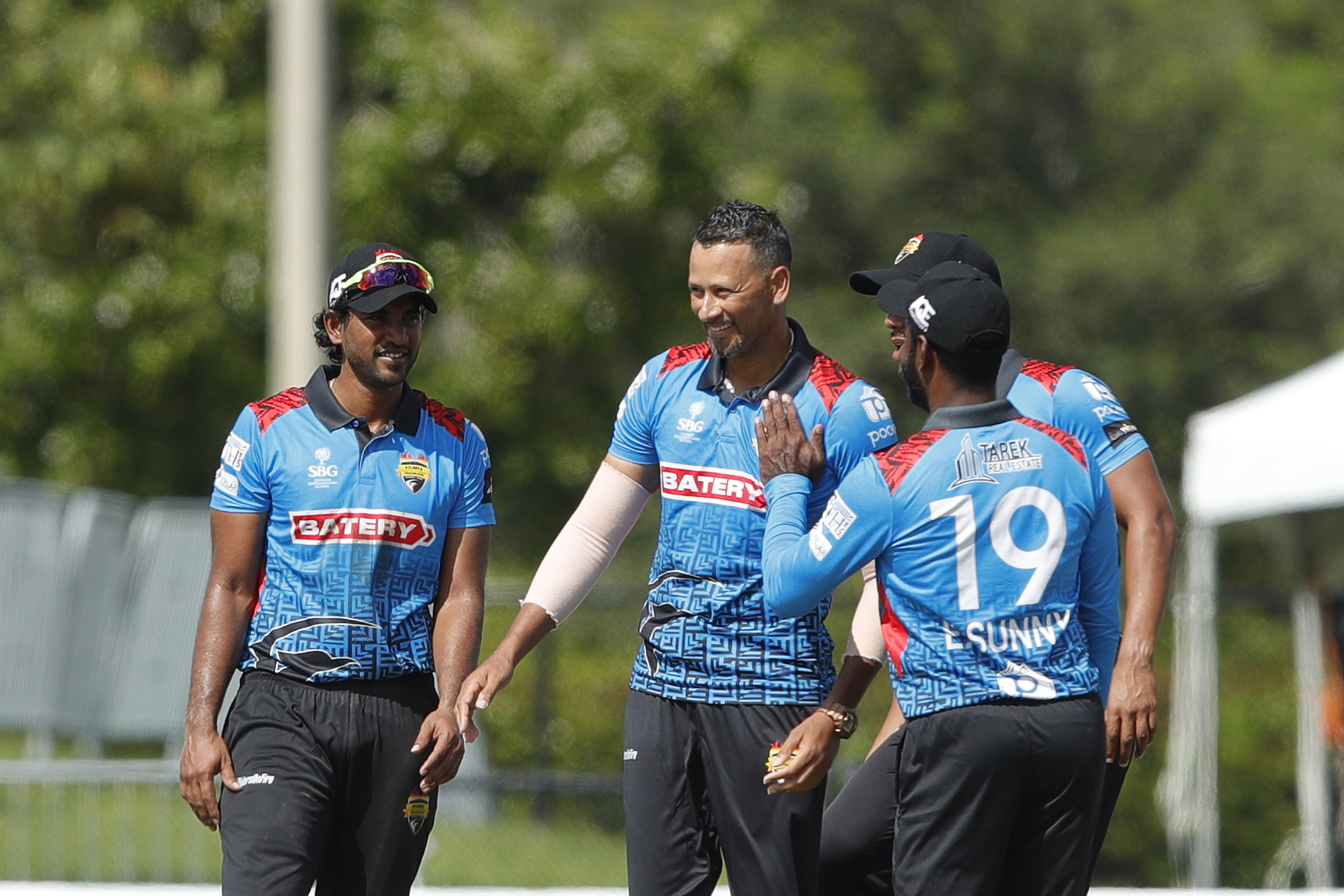 Rayad Emrit of Atlanta Riders celebrating the wicket during match 15 of the US Masters T10 League between the Atlanta Riders and the NJ Tritons at the Central Broward Park in Lauderhill, Florida on the 23rd August 2023 Photo by Saikat Das / ACEIMAGES for US Masters T10
