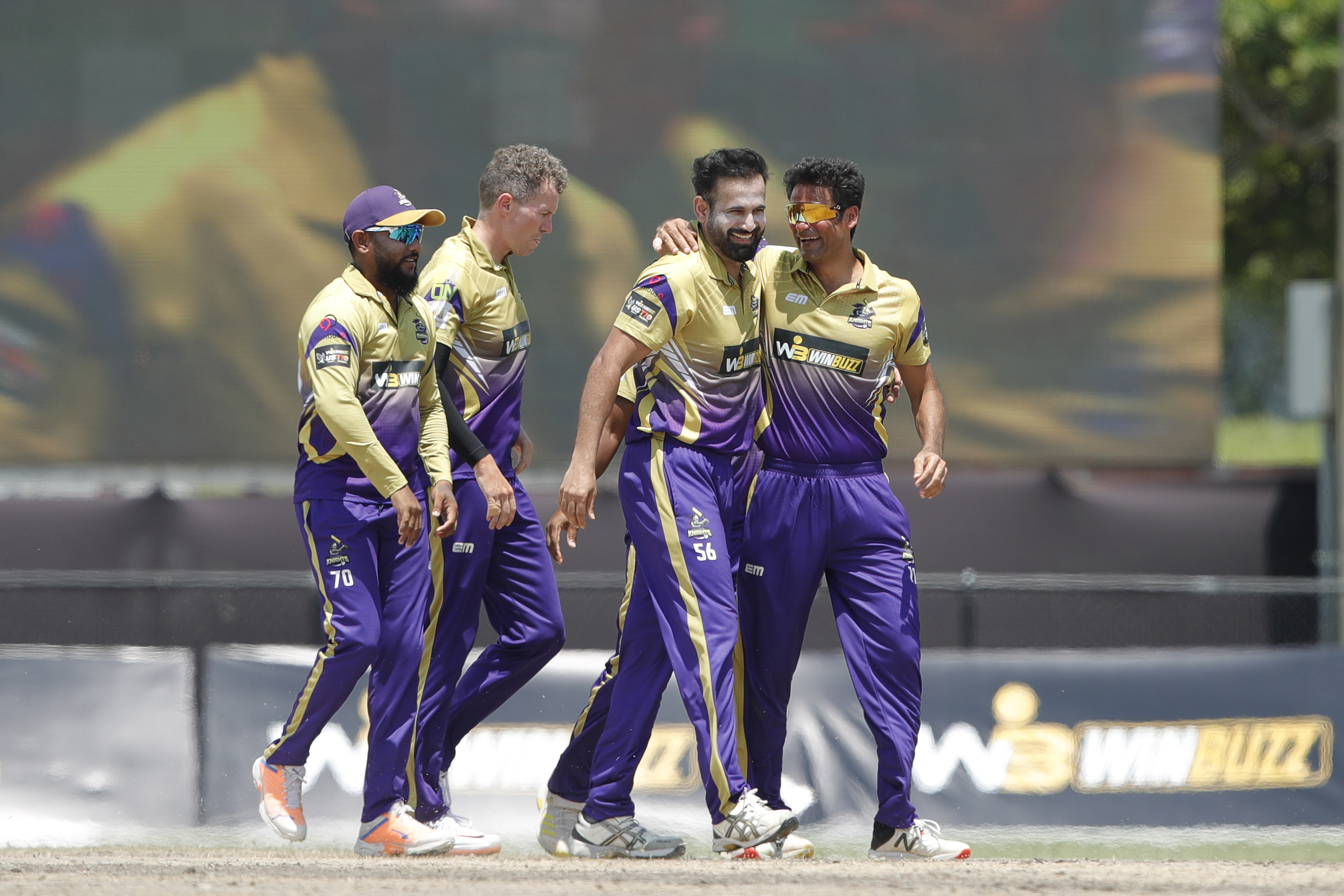 California Knights celebrating win during match 17 of the US Masters T10 League between the California Knights and the Atlanta Riders at the Central Broward Park in Lauderhill, Florida on the 24th August 2023 Photo by Saikat Das / ACEIMAGES for US Masters T10