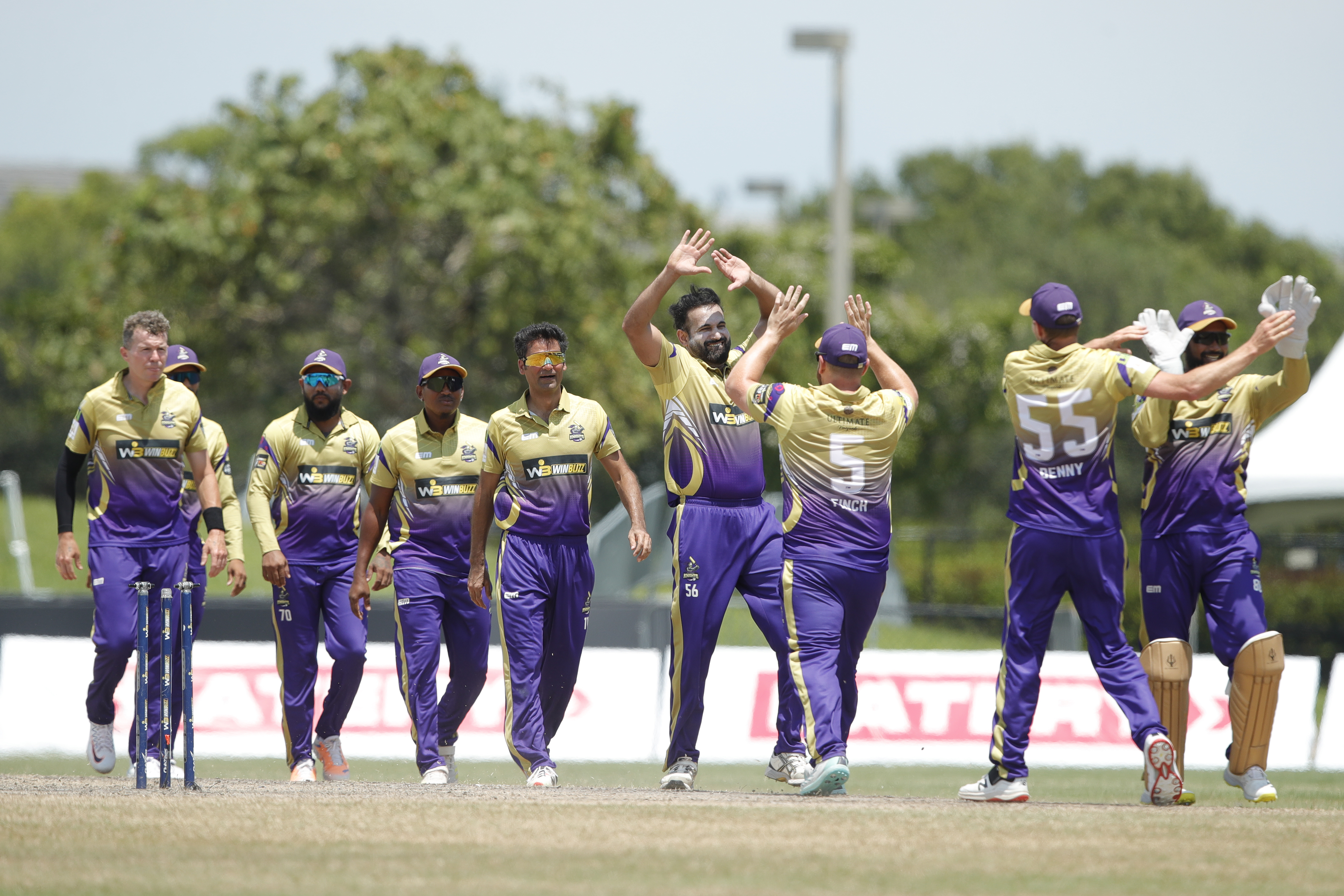 California Knights celebrating win during match 17 of the US Masters T10 League between the California Knights and the Atlanta Riders at the Central Broward Park in Lauderhill, Florida on the 24th August 2023 Photo by Saikat Das / ACEIMAGES for US Masters T10