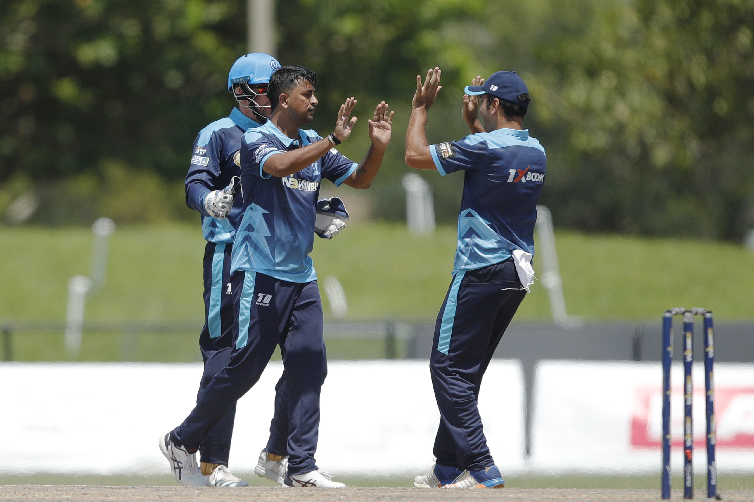 Pragyan Ojha of Texas Chargers celebrating the wicket during match 20 of the US Masters T10 League between the Texas Chargers and the Atlanta Riders at the Central Broward Park in Lauderhill, Florida on the 25th August 2023 Photo by Saikat Das / ACEIMAGES for US Masters T10
