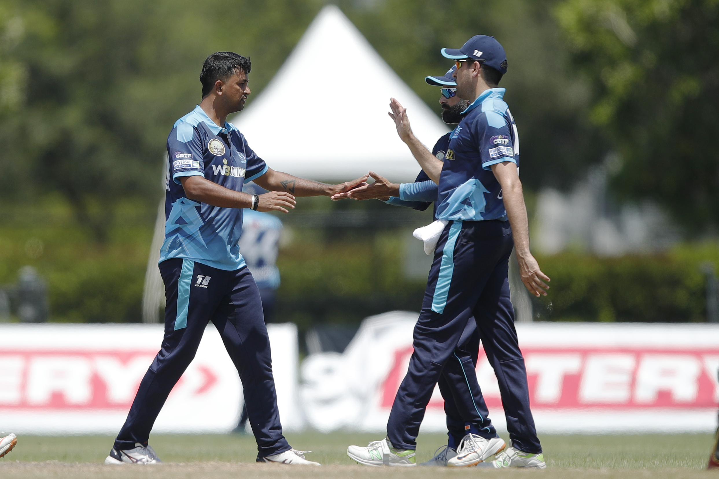Pragyan Ojha of Texas Chargers celebrating the wicket during match 20 of the US Masters T10 League between the Texas Chargers and the Atlanta Riders at the Central Broward Park in Lauderhill, Florida on the 25th August 2023 Photo by Saikat Das / ACEIMAGES for US Masters T10