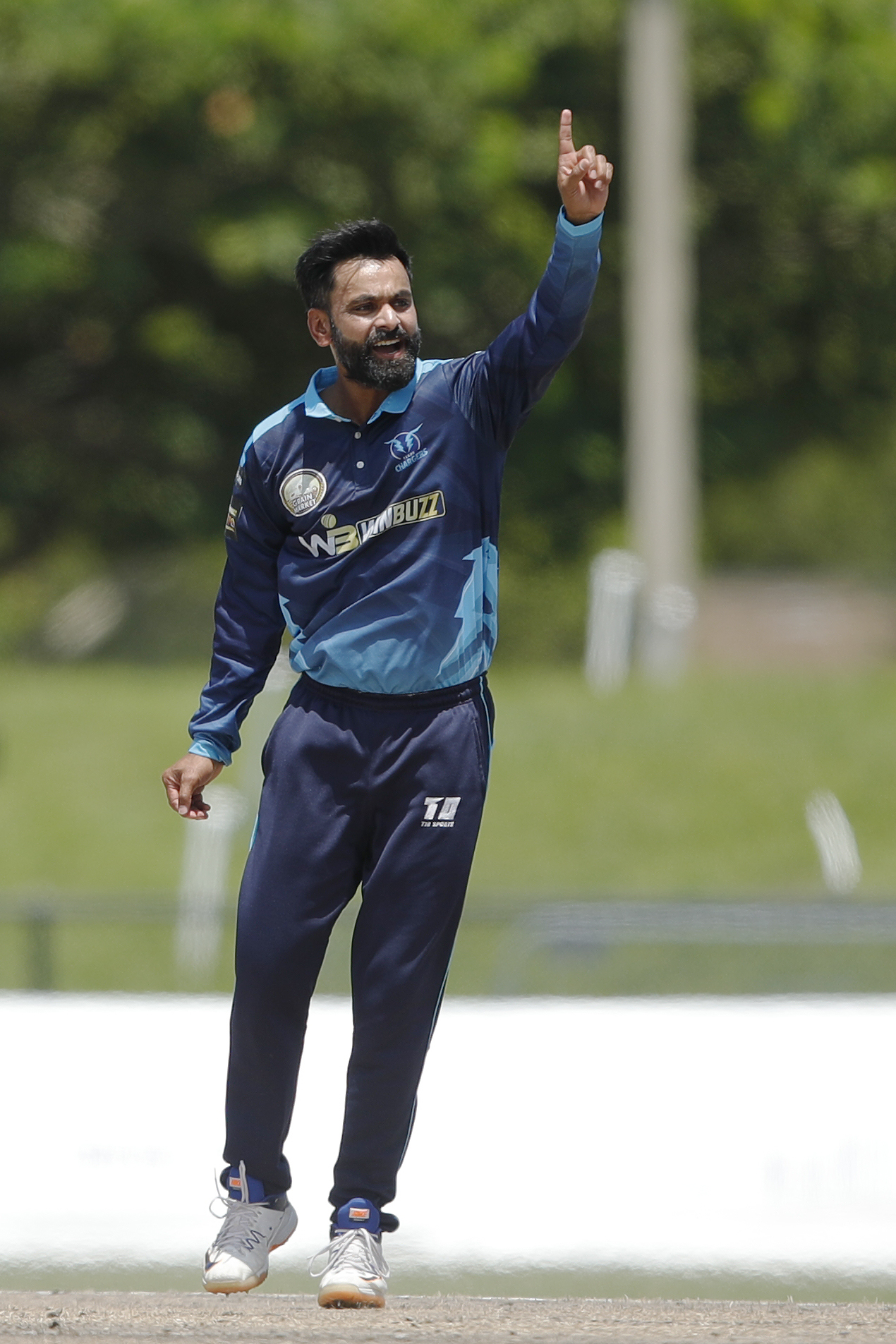 Mohammad Hafeez of Texas Chargers appealing for the wicket during match 20 of the US Masters T10 League between the Texas Chargers and the Atlanta Riders at the Central Broward Park in Lauderhill, Florida on the 25th August 2023 Photo by Saikat Das / ACEIMAGES for US Masters T10