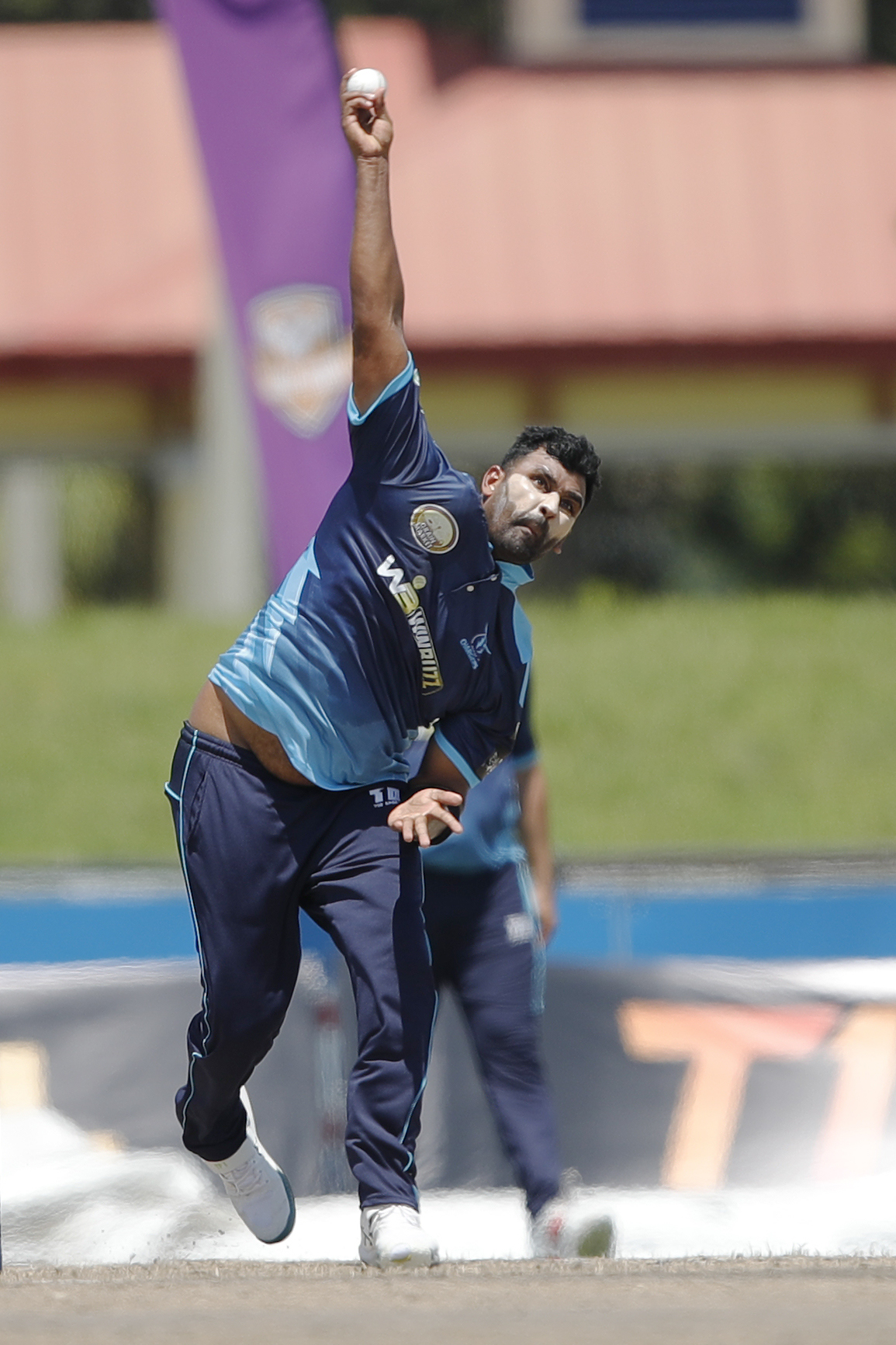 Thisara Perera of Texas Chargers bowling during match 20 of the US Masters T10 League between the Texas Chargers and the Atlanta Riders at the Central Broward Park in Lauderhill, Florida on the 25th August 2023 Photo by Saikat Das / ACEIMAGES for US Masters T10