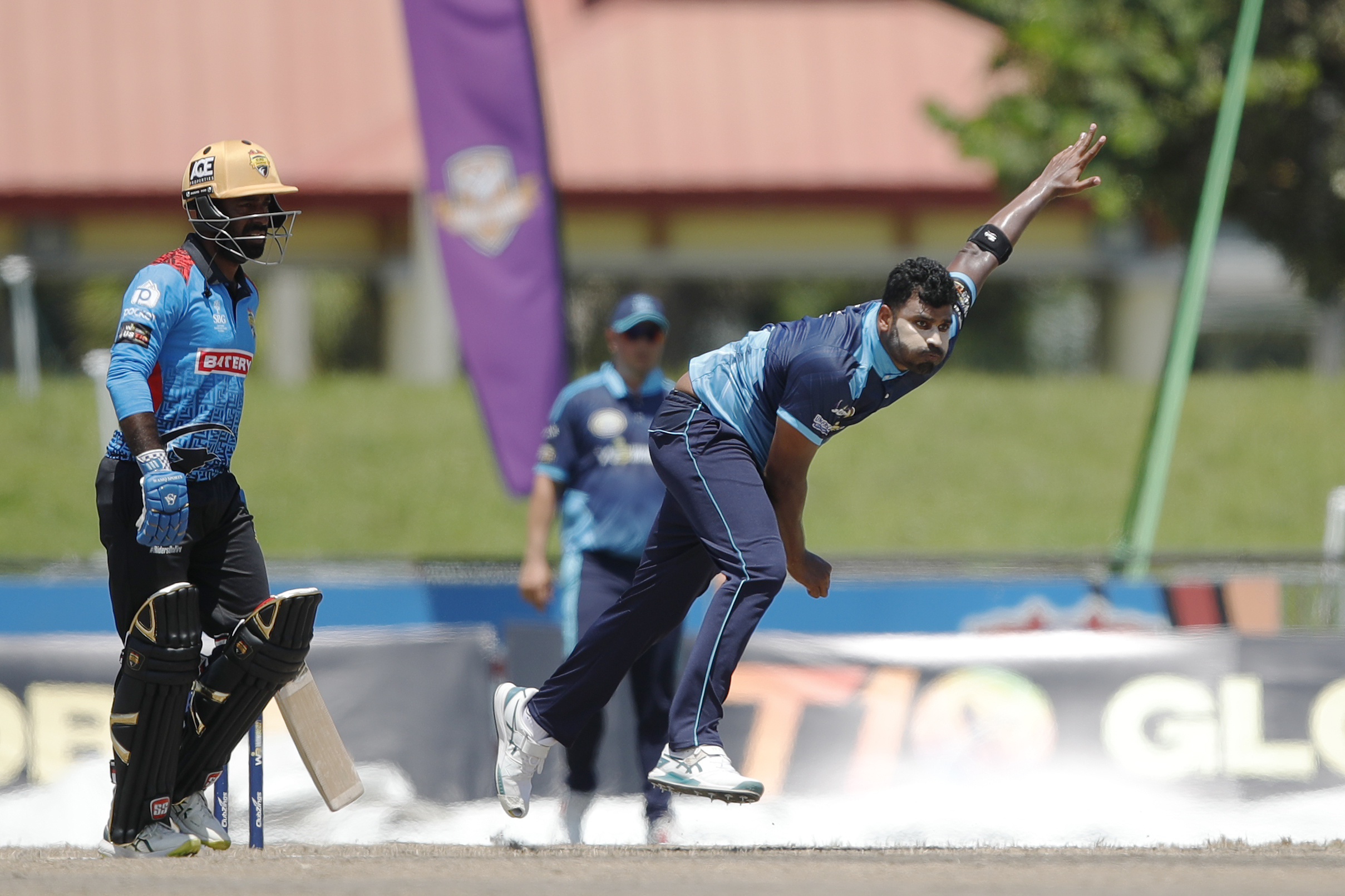 Thisara Perera of Texas Chargers bowling during match 20 of the US Masters T10 League between the Texas Chargers and the Atlanta Riders at the Central Broward Park in Lauderhill, Florida on the 25th August 2023 Photo by Saikat Das / ACEIMAGES for US Masters T10