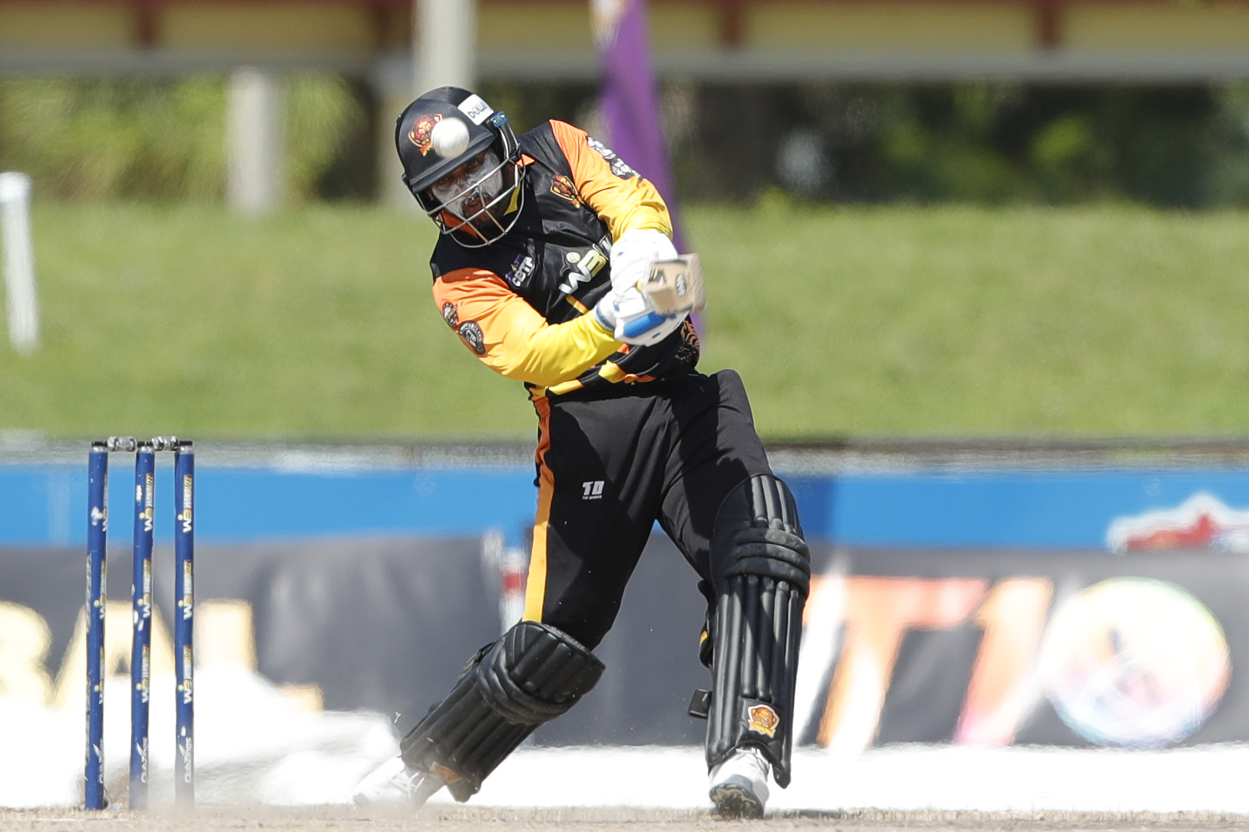 Tillakaratne Dilshan of New York Warriors hitting a over boundary during match 21 of the US Masters T10 League between the New York Warriors and the Morrisville Unity at the Central Broward Park in Lauderhill, Florida on the 25th August 2023 Photo by Saikat Das / ACEIMAGES for US Masters T10