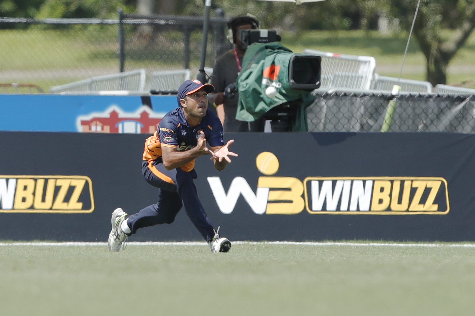 Vikas Tokas of Morrisville Unity taking a catch during match 21 of the US Masters T10 League between the New York Warriors and the Morrisville Unity at the Central Broward Park in Lauderhill, Florida on the 25th August 2023 Photo by Saikat Das / ACEIMAGES for US Masters T10