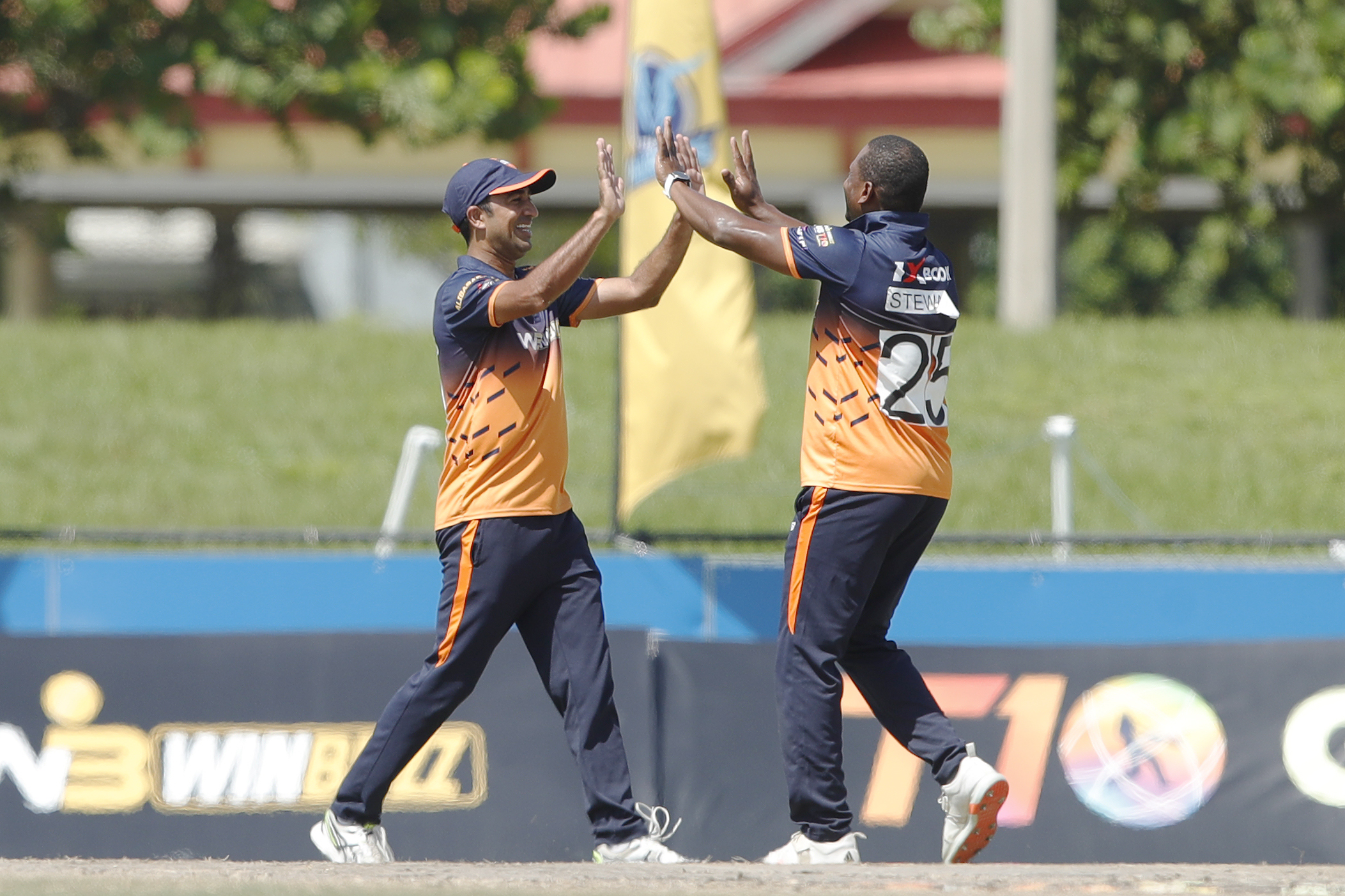 Navin Stewart of Morrisville Unity celebrating the wicket during match 21 of the US Masters T10 League between the New York Warriors and the Morrisville Unity at the Central Broward Park in Lauderhill, Florida on the 25th August 2023 Photo by Saikat Das / ACEIMAGES for US Masters T10