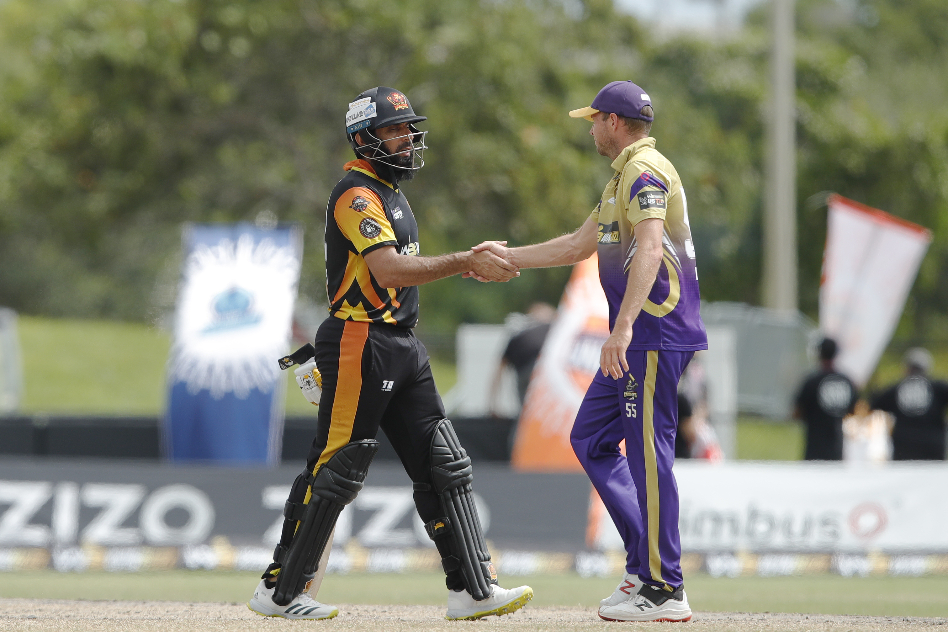 New York Warriors celebrating win during match 22, Qualifier 1 of the US Masters T10 League between the New York Warriors and the California Knights at the Central Broward Park in Lauderhill, Florida on the 26th August 2023 Photo by Saikat Das / ACEIMAGES for US Masters T10