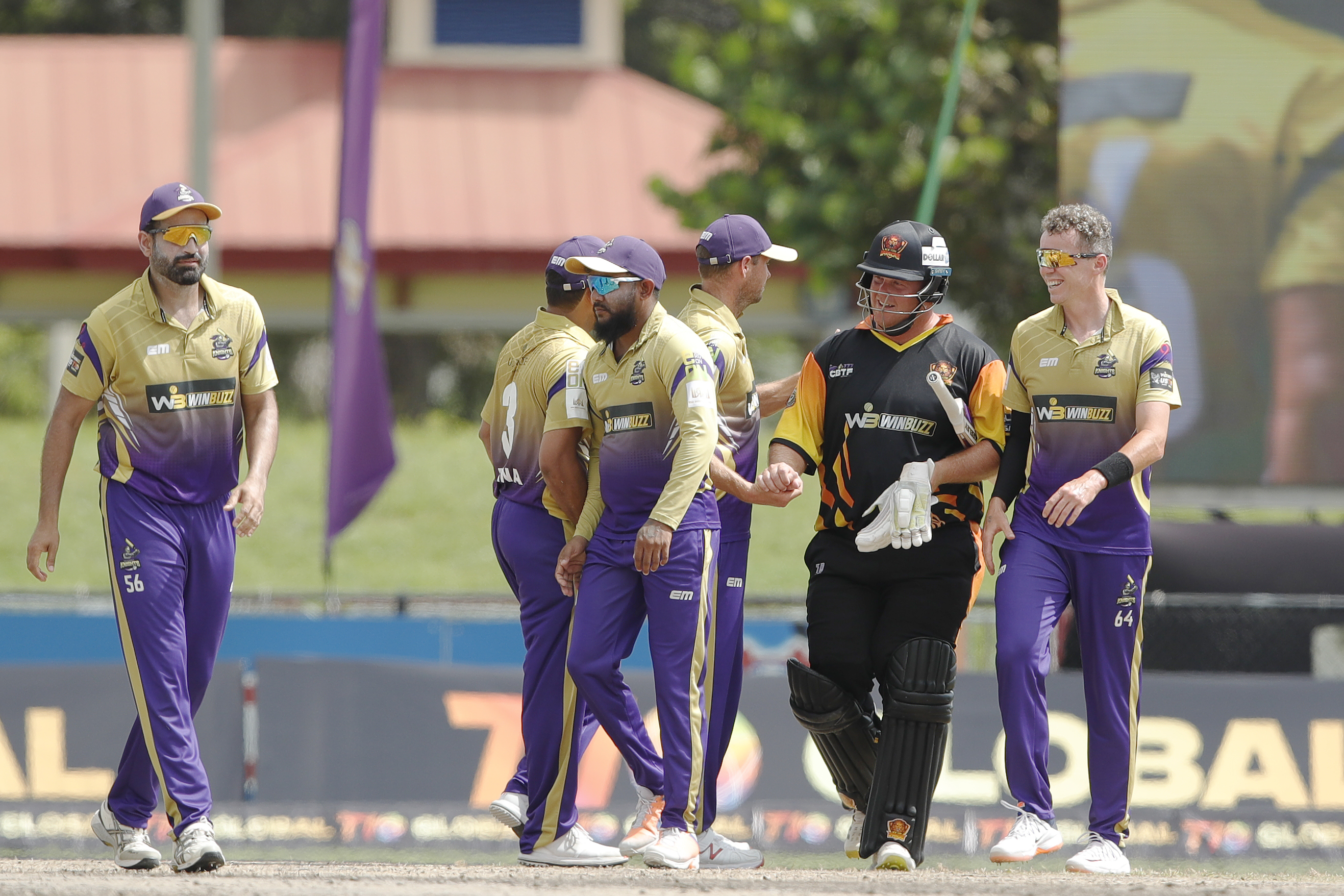 New York Warriors celebrating win during match 22, Qualifier 1 of the US Masters T10 League between the New York Warriors and the California Knights at the Central Broward Park in Lauderhill, Florida on the 26th August 2023 Photo by Saikat Das / ACEIMAGES for US Masters T10