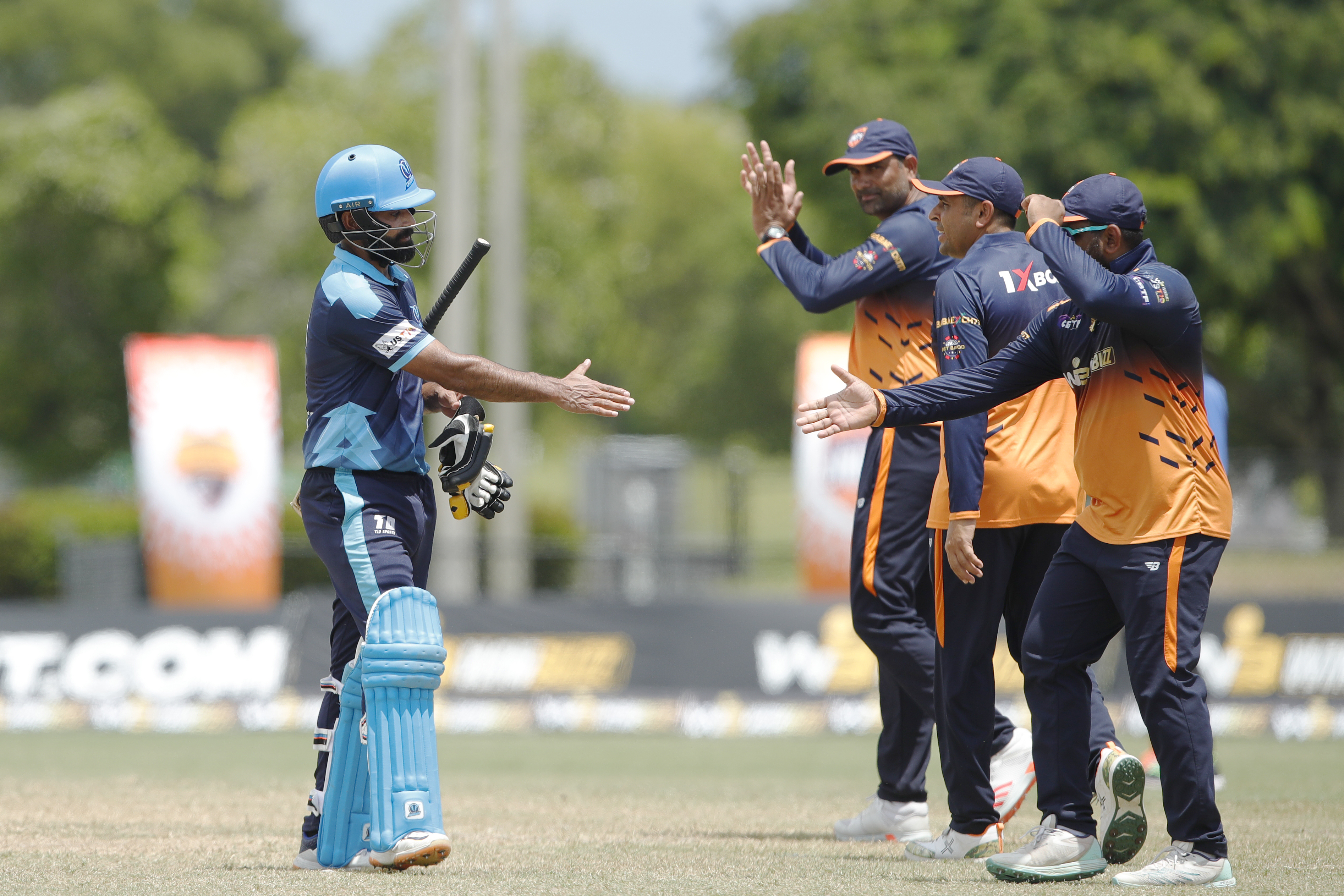 Mohammad Hafeez of Texas Chargers going back to pavilion  during match 23, Eliminator 1 of the US Masters T10 League between the Texas Chargers and the Morrisville Unity at the Central Broward Park in Lauderhill, Florida on the 26th August 2023 Photo by Saikat Das / ACEIMAGES for US Masters T10