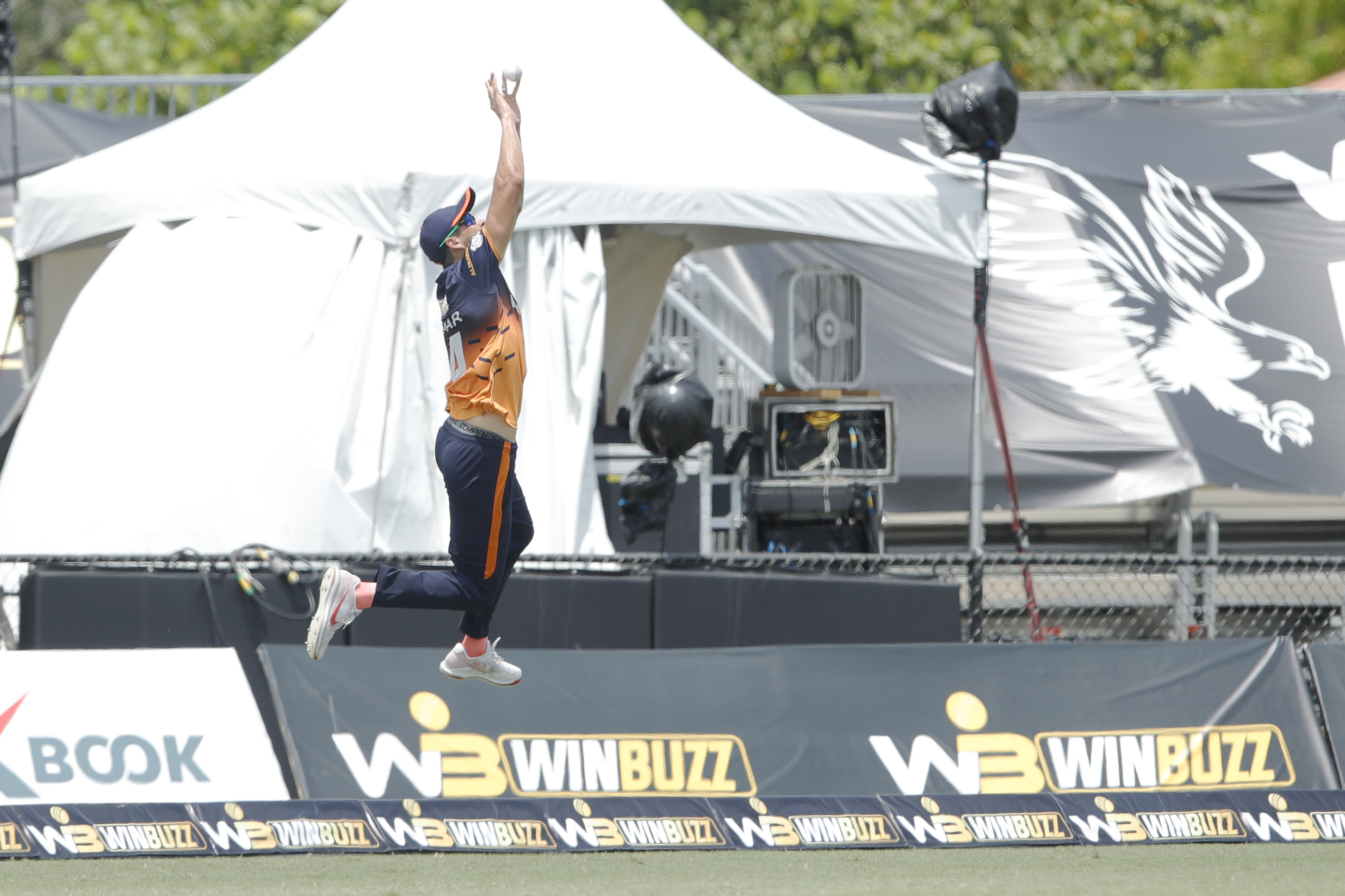 Obus Pienaar of Morrisville Unity taking a catch during match 23, Eliminator 1 of the US Masters T10 League between the Texas Chargers and the Morrisville Unity at the Central Broward Park in Lauderhill, Florida on the 26th August 2023 Photo by Saikat Das / ACEIMAGES for US Masters T10