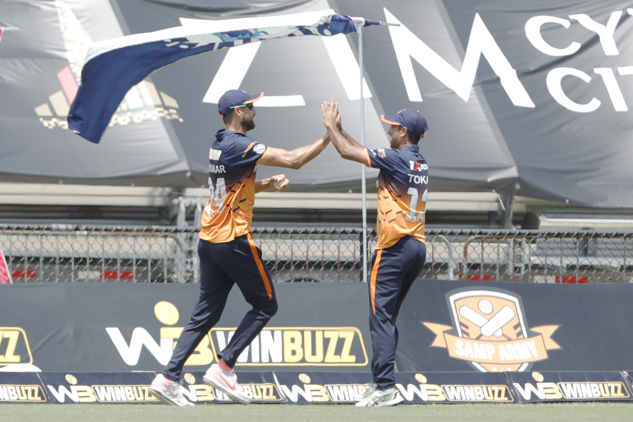 Obus Pienaar of Morrisville Unity celebrating the wicket  during match 23, Eliminator 1 of the US Masters T10 League between the Texas Chargers and the Morrisville Unity at the Central Broward Park in Lauderhill, Florida on the 26th August 2023 Photo by Saikat Das / ACEIMAGES for US Masters T10