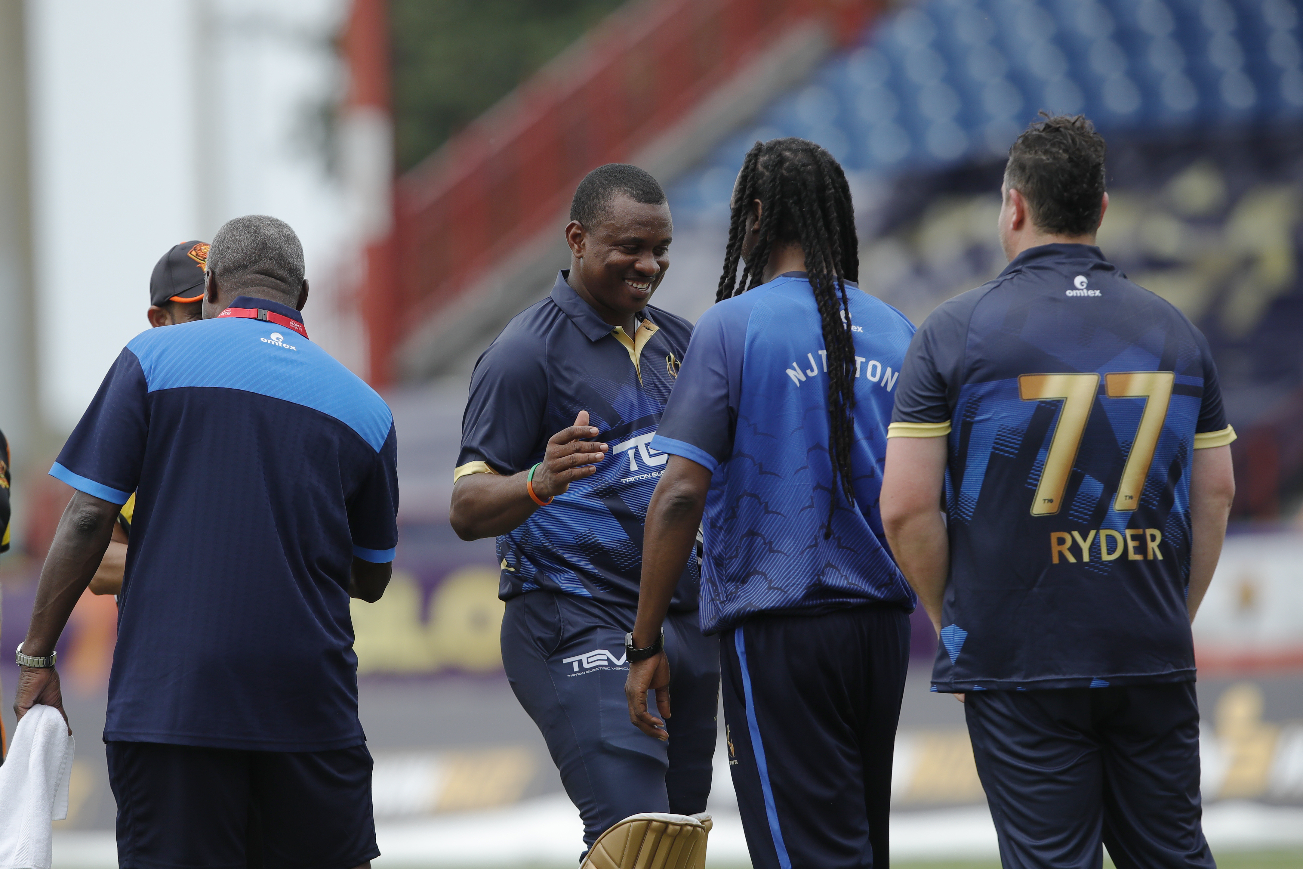NJ Tritons celebrating win during match 9 of the US Masters T10 League between the NJ Tritons and theNew York Warriors at the Central Broward Park in Lauderhill, Florida on the 20 August 2023Photo by Saikat Das / ACEIMAGES for US Masters T10