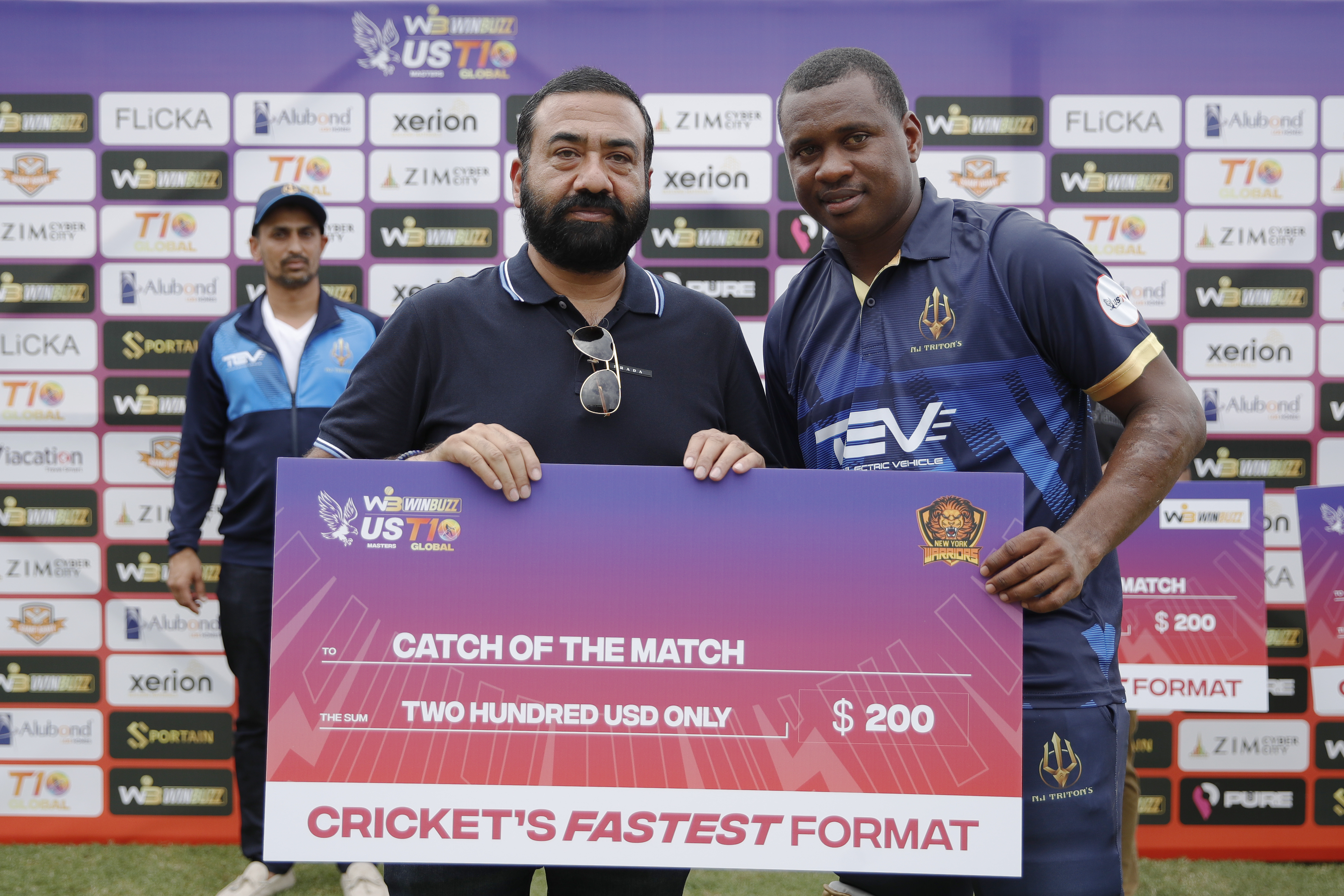 CHRISTOPHER  DION BARNWELL of NJ Tritons with Catch of the Match Award during match 9 of the US Masters T10 League between the NJ Tritons and theNew York Warriors at the Central Broward Park in Lauderhill, Florida on the 20 August 2023Photo by Saikat Das / ACEIMAGES for US Masters T10