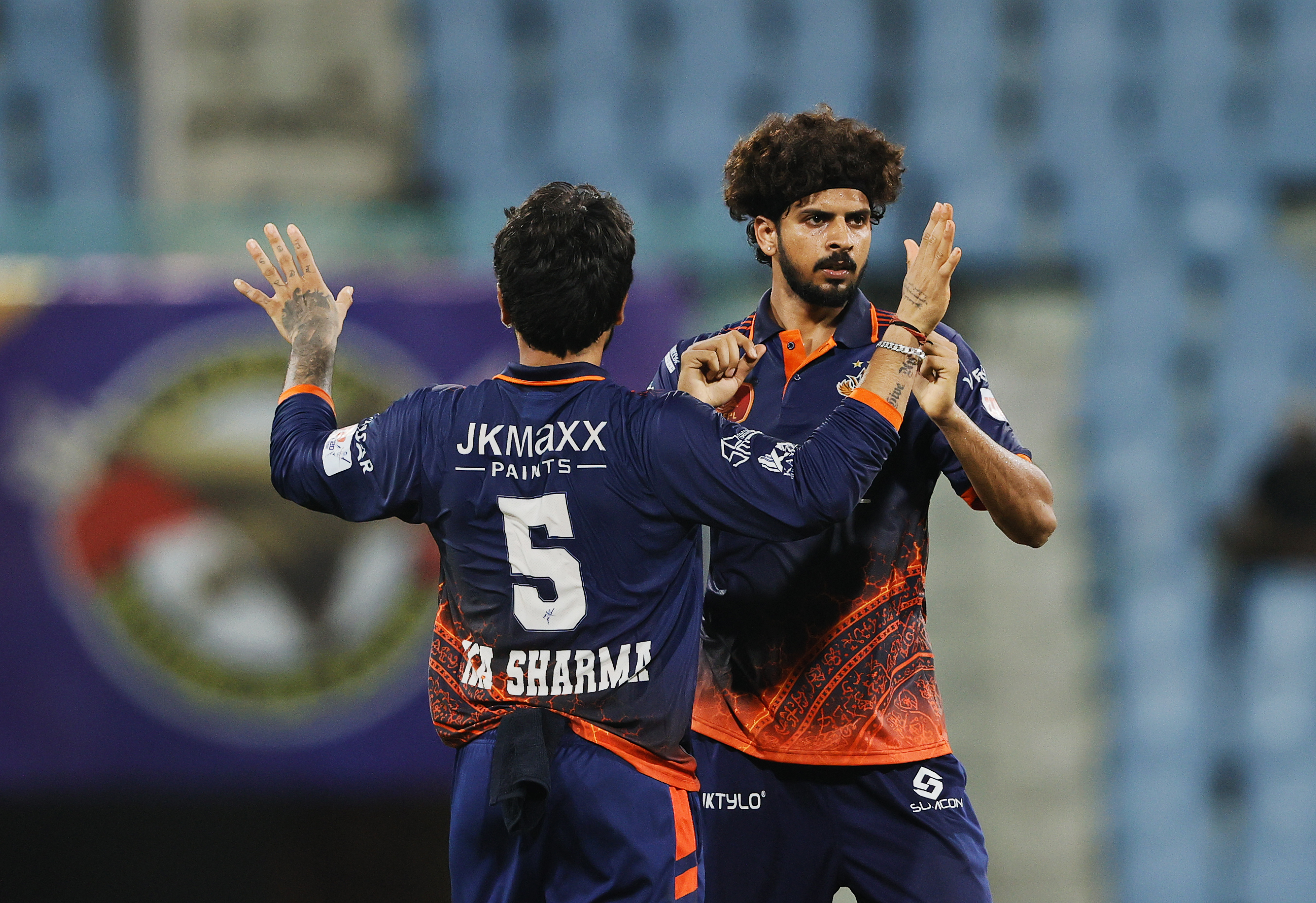 Atall Bihari Rai of Kashi Rudras celebrating the wicket during the UPT20 League 2026 Season 4 opening clash between Kashi Rudras and defending champions Meerut Mavericks at Bharat Ratna Shri Atal Bihari Vajpayee Ekana Cricket Stadium, Lucknow, Uttar Pradesh, India, intense evening T20 action lights up Match 1 of the tournament.Photos by: s Saikat Das / aceimages.in for UPT20