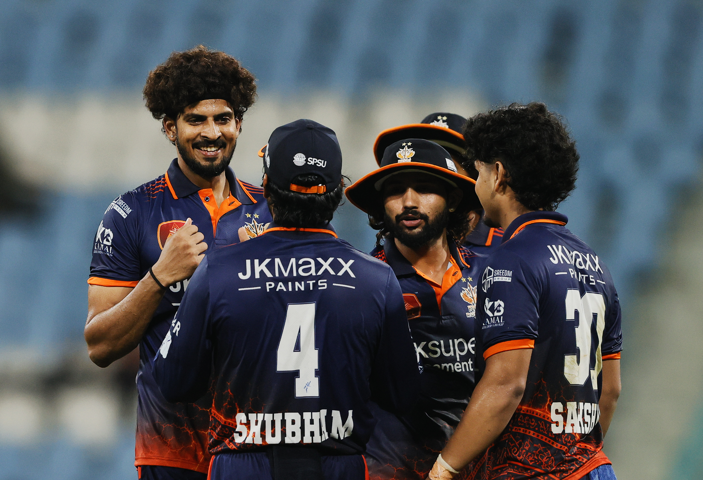 Atall Bihari Rai of Kashi Rudras celebrating the wicket during the UPT20 League 2026 Season 4 opening clash between Kashi Rudras and defending champions Meerut Mavericks at Bharat Ratna Shri Atal Bihari Vajpayee Ekana Cricket Stadium, Lucknow, Uttar Pradesh, India, intense evening T20 action lights up Match 1 of the tournament.Photos by: s Saikat Das / aceimages.in for UPT20