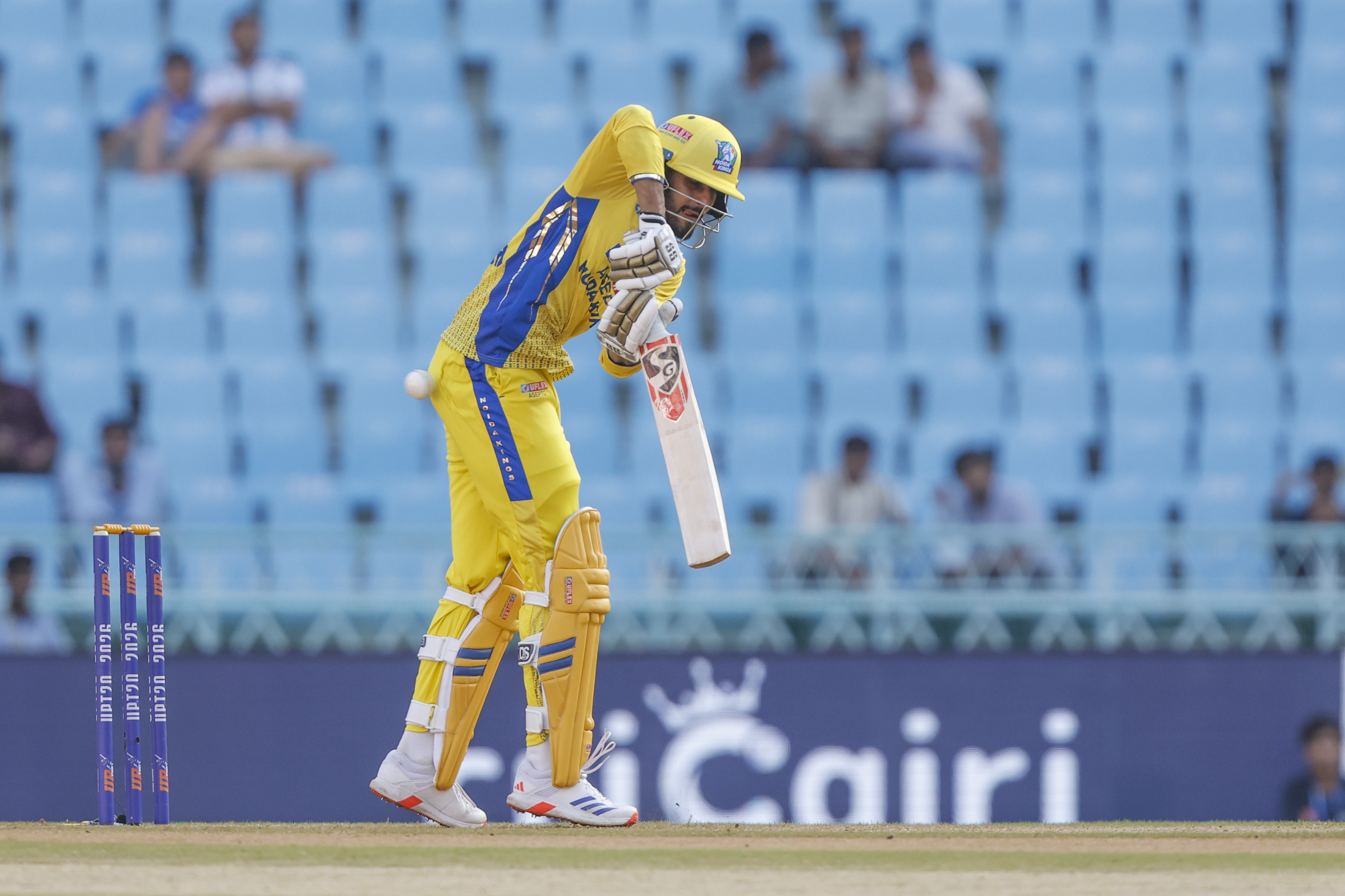 Anivesh Chaudhary of Noida Kings play a shot during the UPT20 League Season 4 afternoon fixture on 15 August 2026 at Bharat Ratna Shri Atal Bihari Vajpayee Ekana Cricket Stadium, Lucknow, Uttar Pradesh, India, Noida Kings take on Kanpur Superstars in Match 2 as the tournament continues with high‑intensity T20 action.Photos by: Arjun Singh / aceimages.in for UPT20
