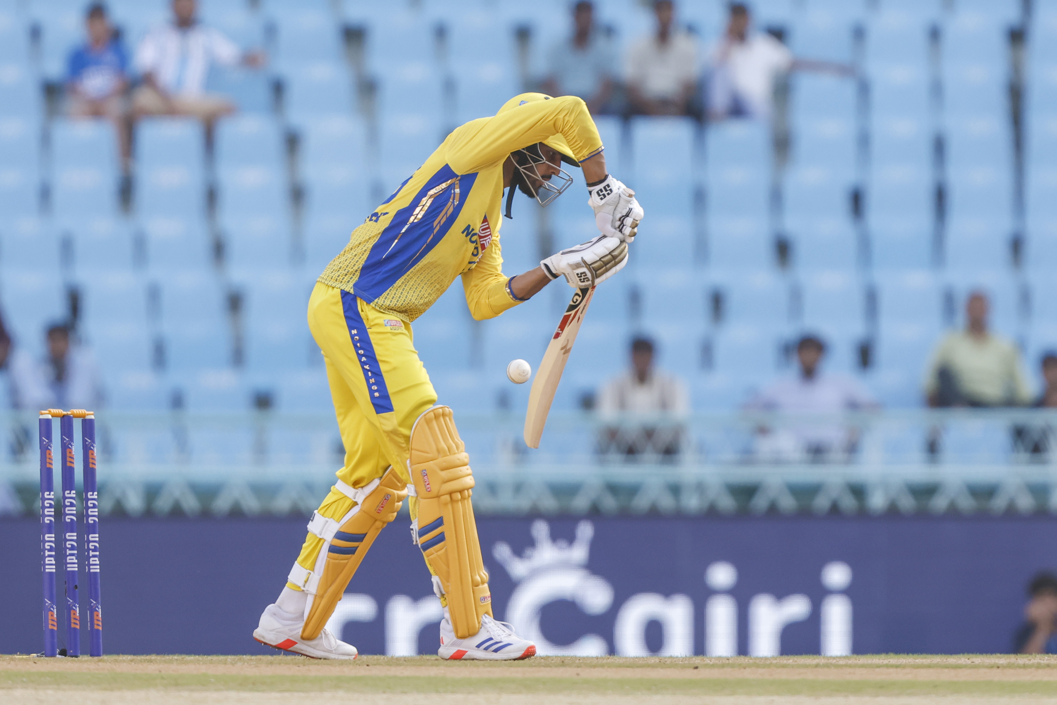 Anivesh Chaudhary of Noida Kings play a shot during the UPT20 League Season 4 afternoon fixture on 15 August 2026 at Bharat Ratna Shri Atal Bihari Vajpayee Ekana Cricket Stadium, Lucknow, Uttar Pradesh, India, Noida Kings take on Kanpur Superstars in Match 2 as the tournament continues with high‑intensity T20 action.Photos by: Arjun Singh / aceimages.in for UPT20
