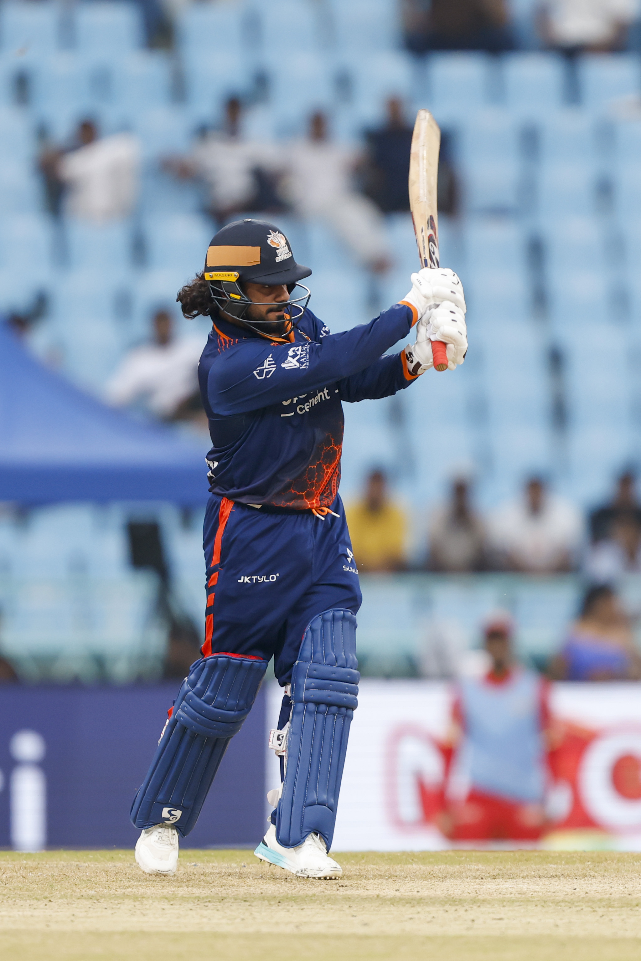 Abhishek Goswami of Kashi Rudras play a shot during the UPT20 League Season 4 afternoon clash on 16 August 2026 at Bharat Ratna Shri Atal Bihari Vajpayee Ekana Cricket Stadium, Lucknow, Uttar Pradesh, India, two heavyweight franchises Kashi Rudras and Kanpur Superstars meet in Match 4 as the champions and the flair side battle for early momentum in the league.Photos by: Arjun Singh / aceimages.in for UPT20