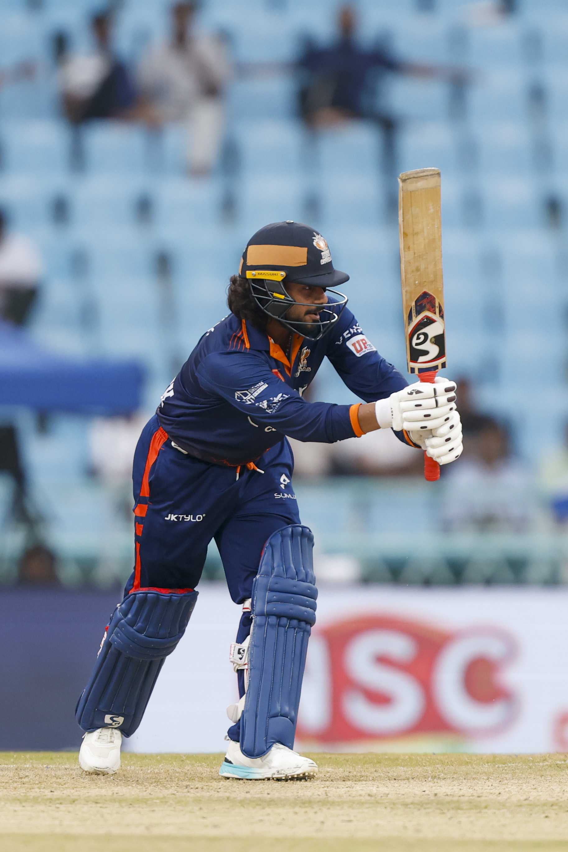 Abhishek Goswami of Kashi Rudras play a shot during the UPT20 League Season 4 afternoon clash on 16 August 2026 at Bharat Ratna Shri Atal Bihari Vajpayee Ekana Cricket Stadium, Lucknow, Uttar Pradesh, India, two heavyweight franchises Kashi Rudras and Kanpur Superstars meet in Match 4 as the champions and the flair side battle for early momentum in the league.Photos by: Arjun Singh / aceimages.in for UPT20