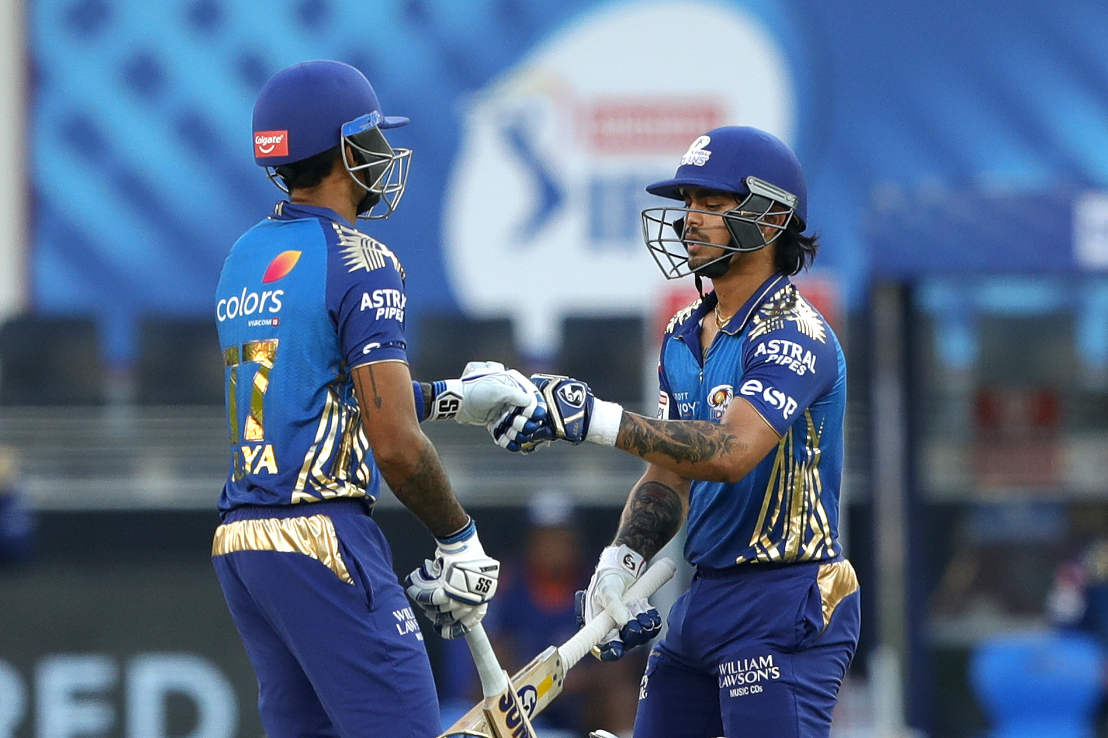 Ishan Kishan of Mumbai Indians and Surya Kumar Yadav of Mumbai Indians  during match 51 of season 13 of the Dream 11 Indian Premier League (IPL) between the Delhi Capitals and the Mumbai Indians held at the Dubai International Cricket Stadium, Dubai in the United Arab Emirates on the 31st October 2020.  Photo by: Saikat Das  / Sportzpics for BCCI