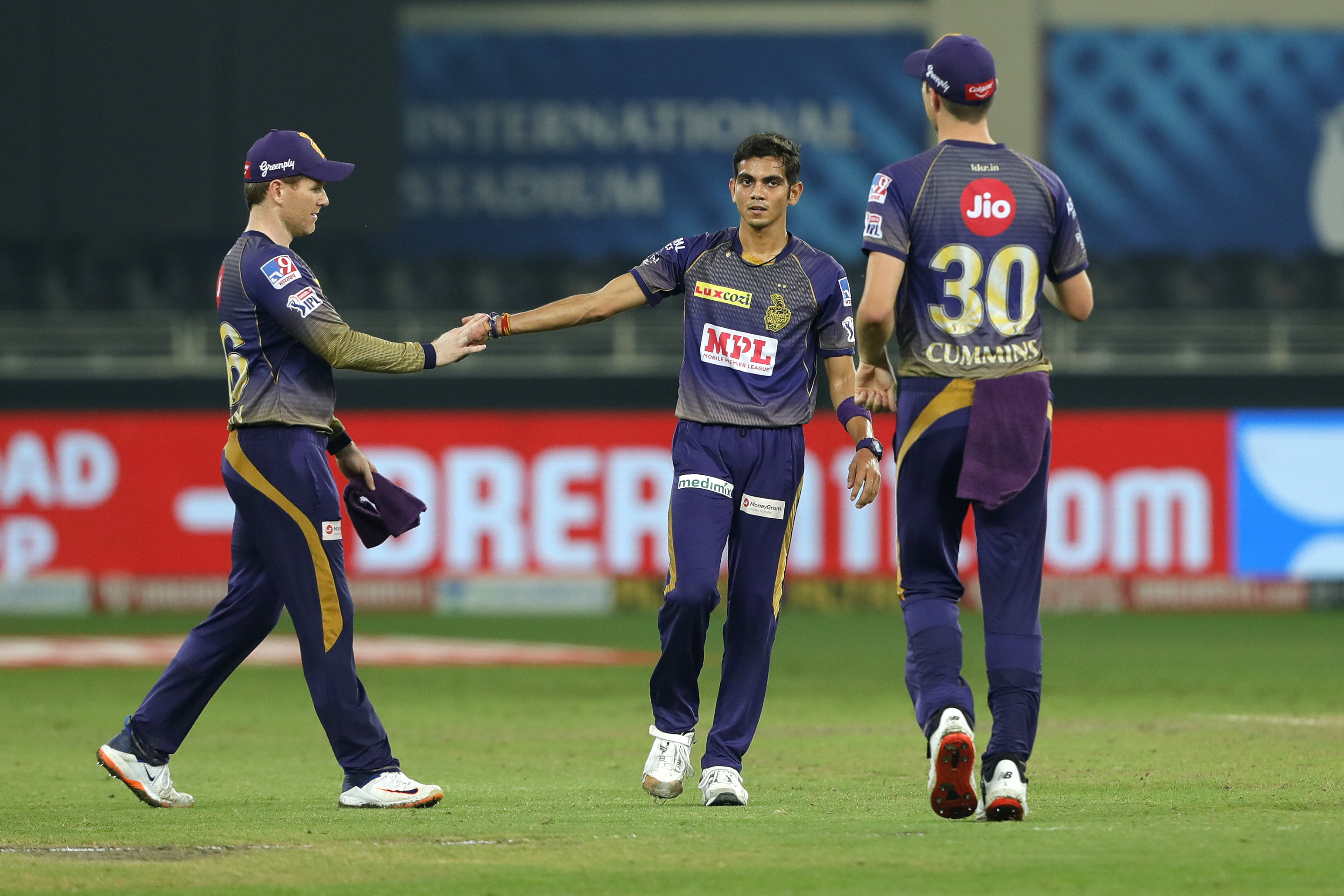 The Kolkata Knight Riders  celebrates the win during match 54 of season 13 of the Dream 11 Indian Premier League (IPL) between the Kolkata Knight Riders and the Rajasthan Royals held at the Dubai International Cricket Stadium, Dubai in the United Arab Emirates on the 1st November 2020.  Photo by: Saikat Das  / Sportzpics for BCCI