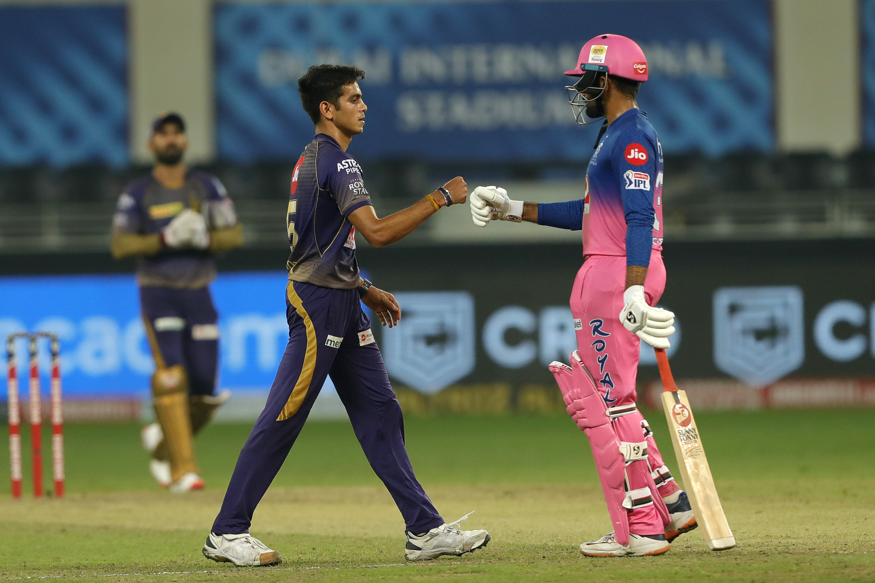 The Kolkata Knight Riders  celebrates the win during match 54 of season 13 of the Dream 11 Indian Premier League (IPL) between the Kolkata Knight Riders and the Rajasthan Royals held at the Dubai International Cricket Stadium, Dubai in the United Arab Emirates on the 1st November 2020.  Photo by: Saikat Das  / Sportzpics for BCCI