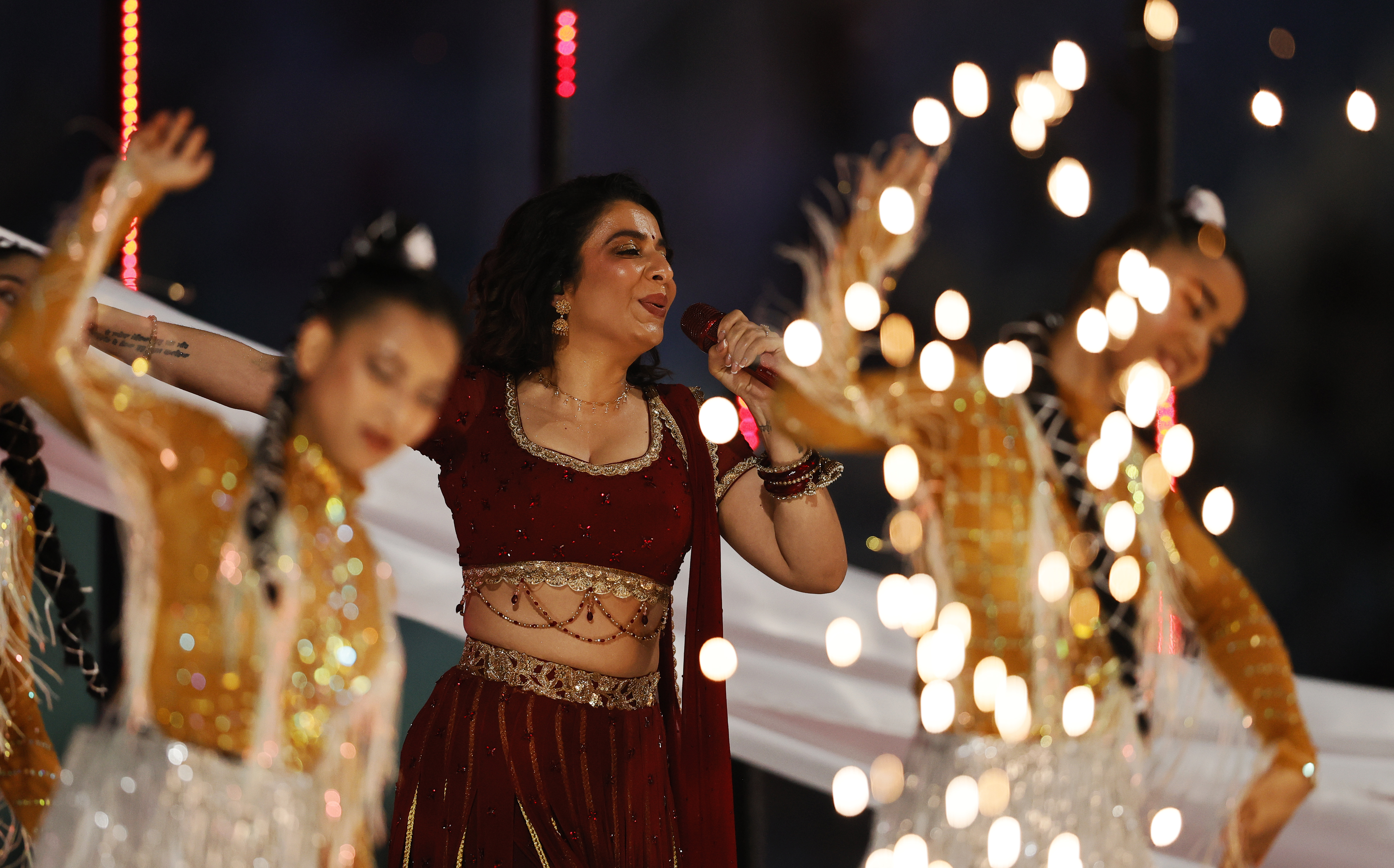 Jasmine Sandlas performing during the UPT20 League Season 4 grand opening ceremony and live concert on 14 August 2026 at Bharat Ratna Shri Atal Bihari Vajpayee Ekana Cricket Stadium, Lucknow, Uttar Pradesh, India. Photos by: s Saikat Das / aceimages.in for UPT20