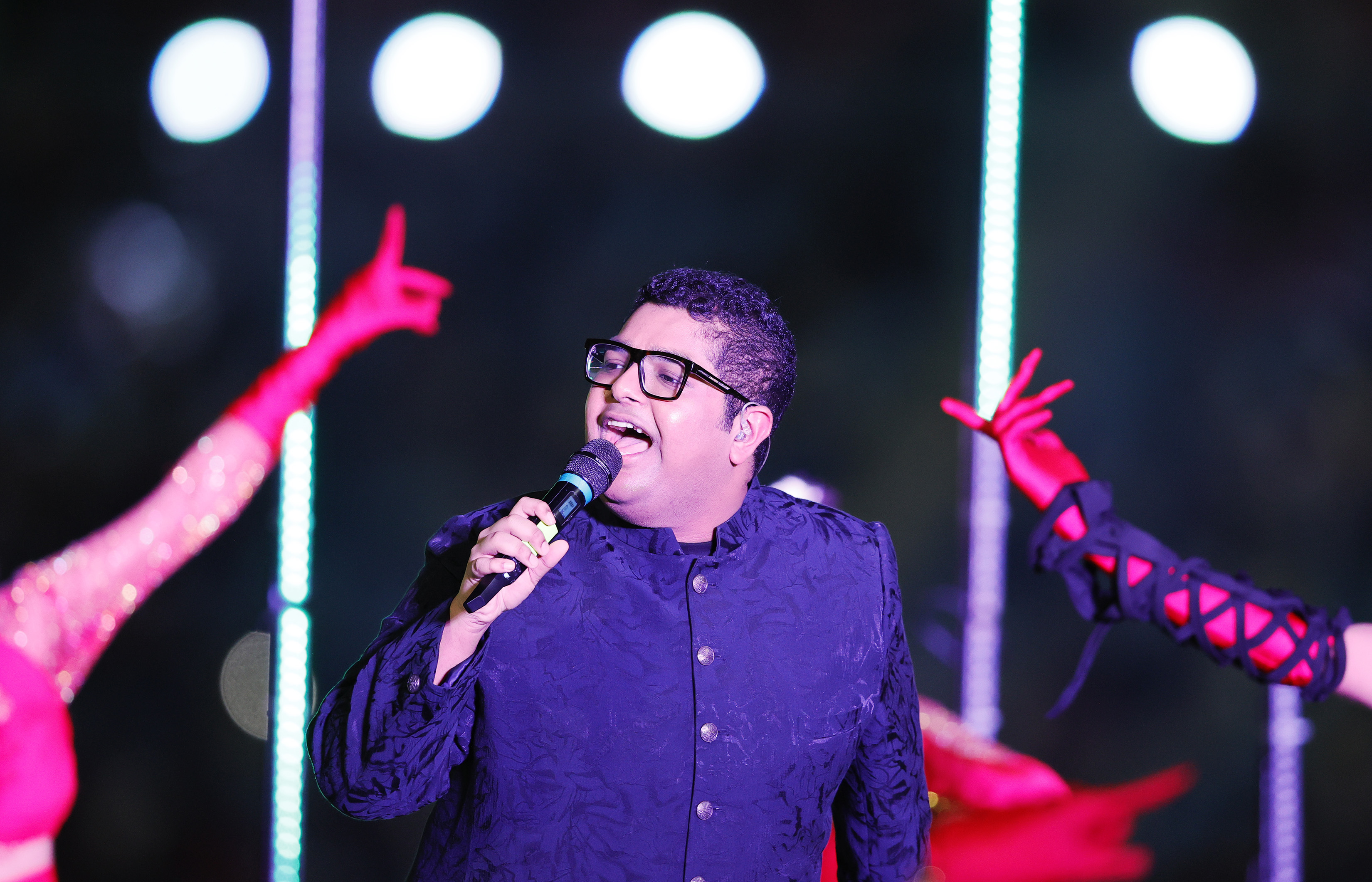 Shankar Mahadevan Performing along with Siddharth Mahadevan and Shivam Mahadevan  during the UPT20 League Season 4 grand opening ceremony and live concert on 14 August 2026 at Bharat Ratna Shri Atal Bihari Vajpayee Ekana Cricket Stadium, Lucknow, Uttar Pradesh, India. Photos by: s Saikat Das / aceimages.in for UPT20