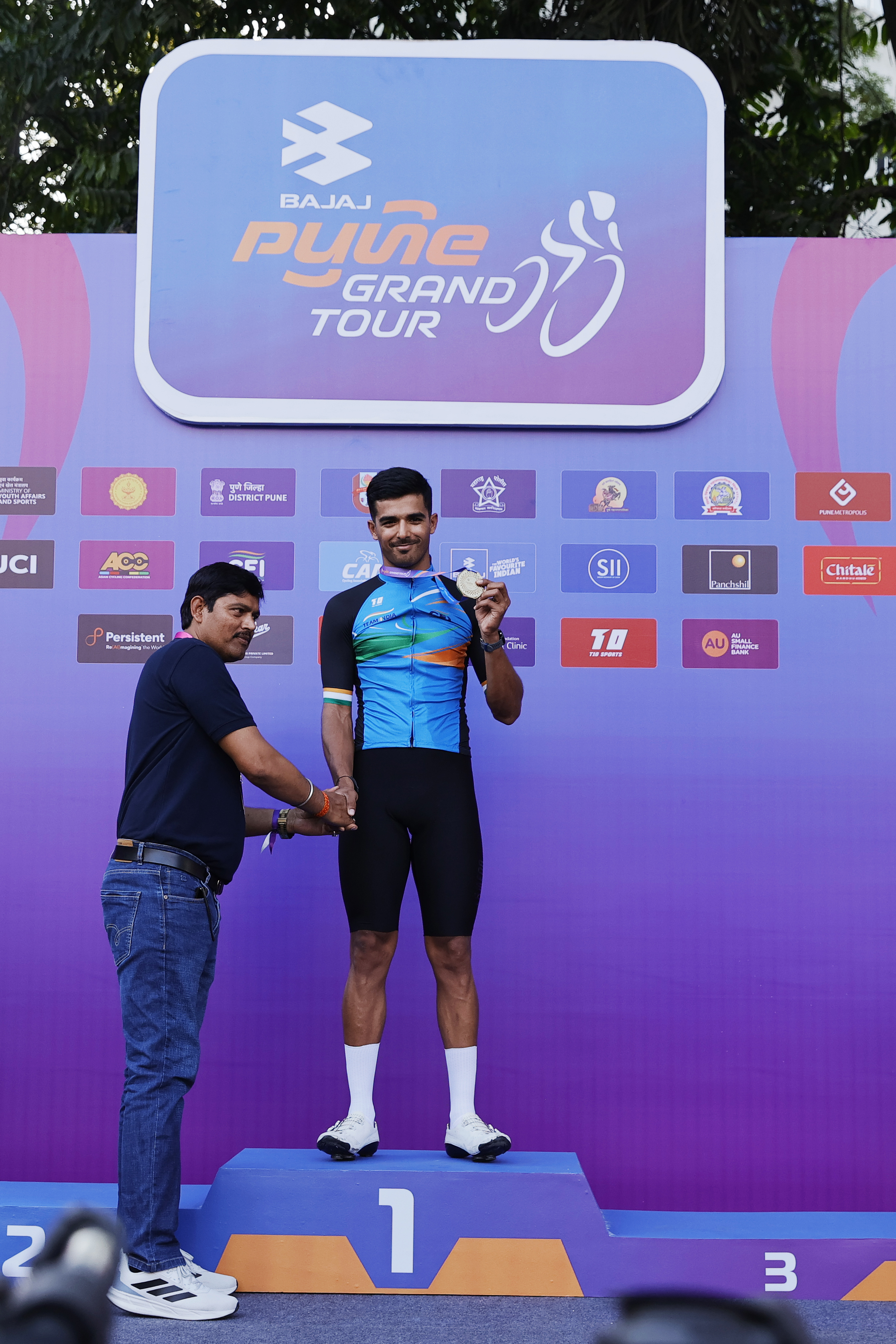 Best Indian rider , Sekhon during the peloton of the Pune Grand Tour 2026 held in the City of Pune on the 19th January 2026.  The Pune Grand Tour marks India’s first entry into the global professional cycling calendar.   Owing to its UCI classification the PGT2026 will offer riders the opportunity to earn valuable ranking points that count toward qualification for the LA 2028 Summer Olympics.Photo by s Saikat Das / Sportzpics / PGT