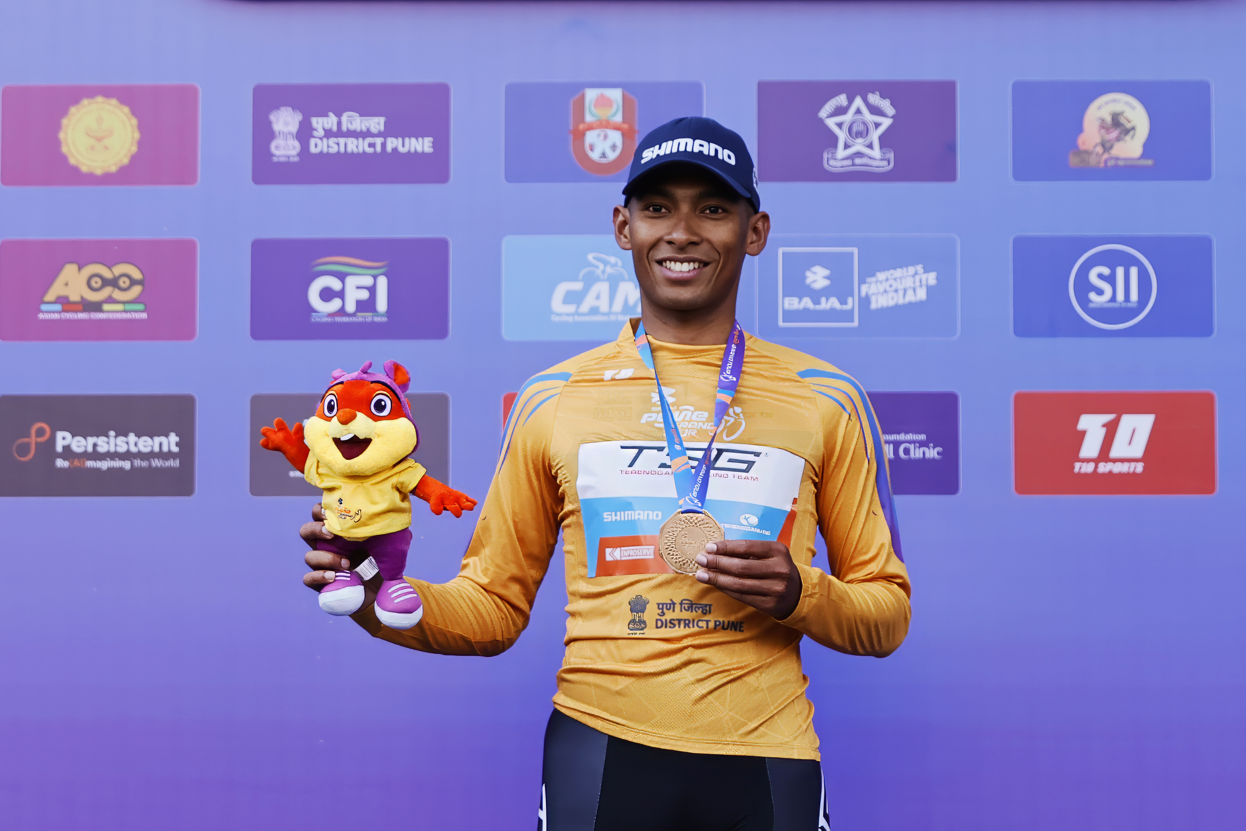 Best Asian Rider Leader (Orange Joursey) Rosli Md Our Aiman during the peloton of the Pune Grand Tour 2026 held in the City of Pune on the 19th January 2026.  The Pune Grand Tour marks India’s first entry into the global professional cycling calendar.   Owing to its UCI classification the PGT2026 will offer riders the opportunity to earn valuable ranking points that count toward qualification for the LA 2028 Summer Olympics.Photo by s Saikat Das / Sportzpics / PGT