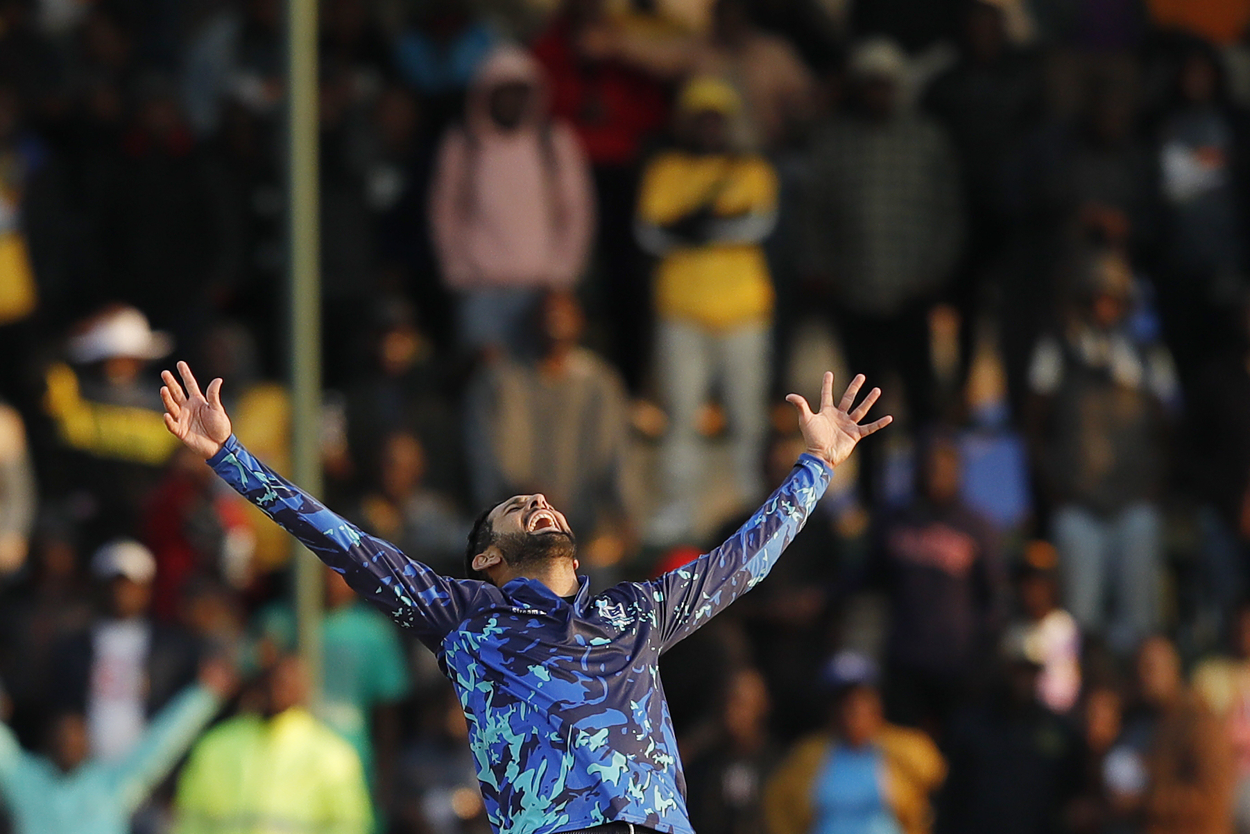 Sikander Raza (c) of Bulawayo Braves celebrating the wicket of Irfan Pathan of Harare Hurricanes during match 1 of the Zim Afro T10 League between the HARARE HURRICANES and the BULAWAYO BRAVES held at the Harare Sports Club in the Zimbabwe on the 21st  July 2023Photo by Saikat Das / ACEIMAGES for Zim Afro T10