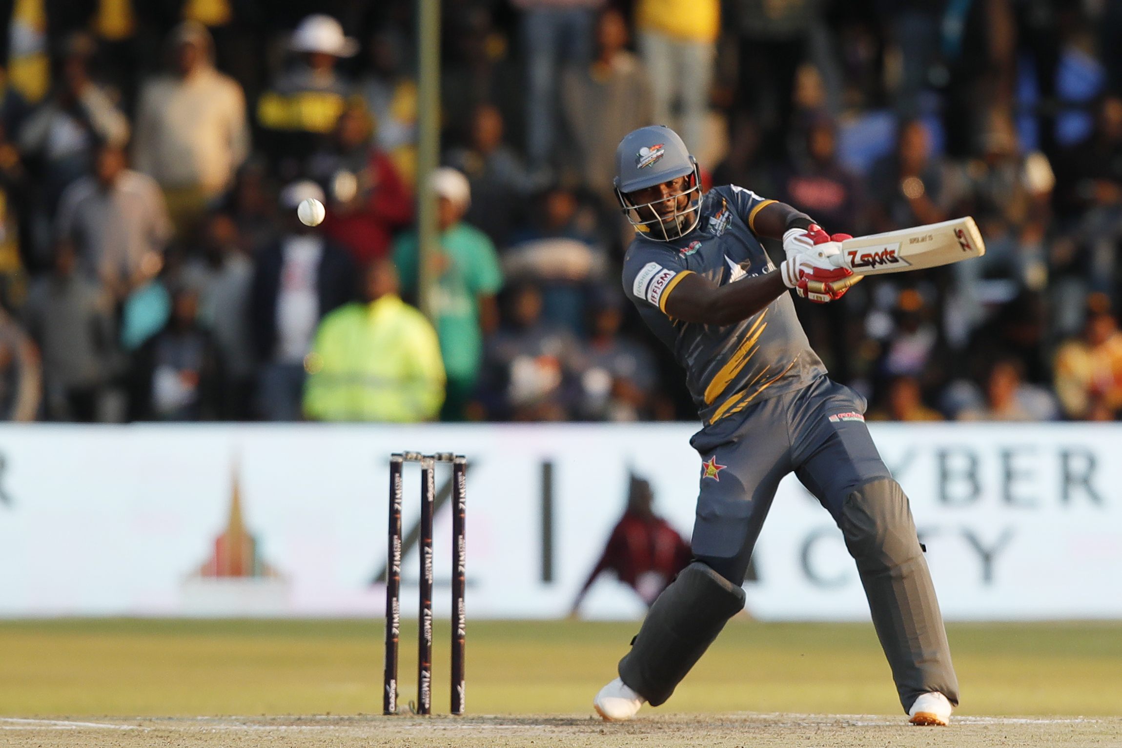 Luke Jonwe of Harare Hurricanes hitting a four during match 1 of the Zim Afro T10 League between the HARARE HURRICANES and the BULAWAYO BRAVES held at the Harare Sports Club in the Zimbabwe on the 21st July 2023Photo by Saikat Das / ACEIMAGES for Zim Afro T10
