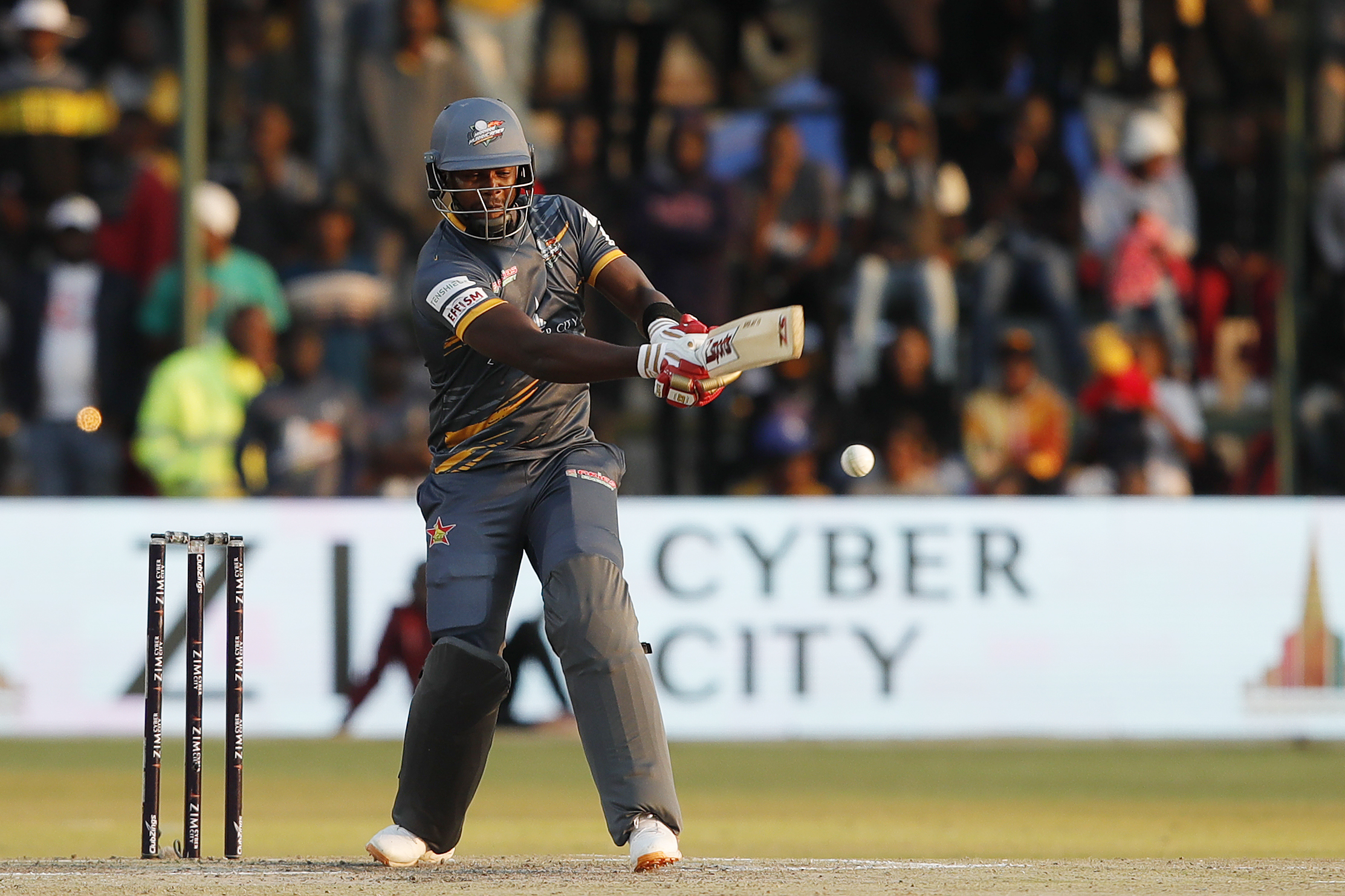 Luke Jonwe of Harare Hurricanes hitting a four during match 1 of the Zim Afro T10 League between the HARARE HURRICANES and the BULAWAYO BRAVES held at the Harare Sports Club in the Zimbabwe on the 21st  July 2023Photo by Saikat Das / ACEIMAGES for Zim Afro T10