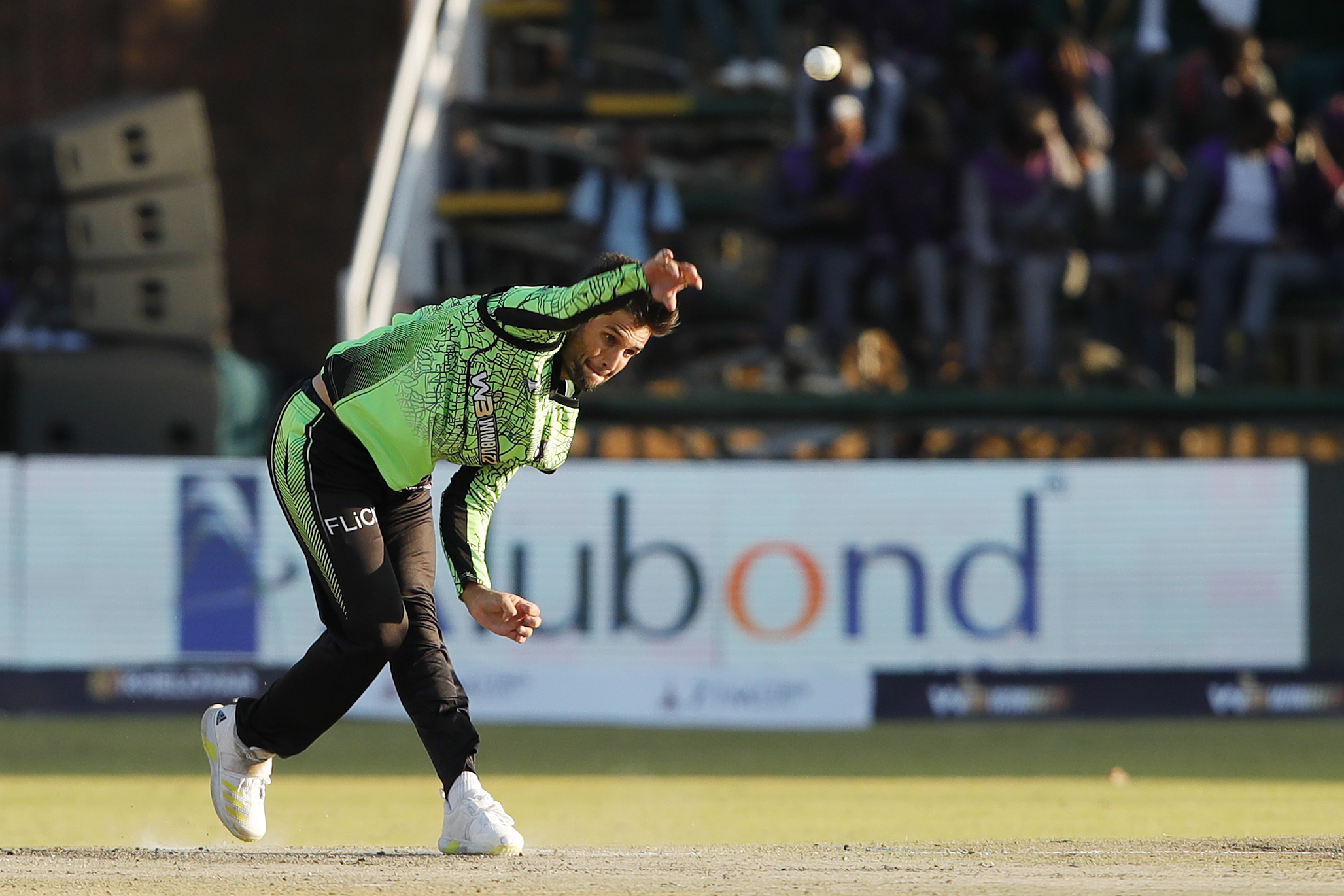 Azmatullah Omerzai of Durban Qalandars bowling during match 13 of the Zim Afro T10 League between the Joburg Buffaloes and the Durban Qalandars at the Harare Sports Club in the Zimbabwe on the 25th July 2023Photo by Saikat Das / ACEIMAGES for Zim Afro T10