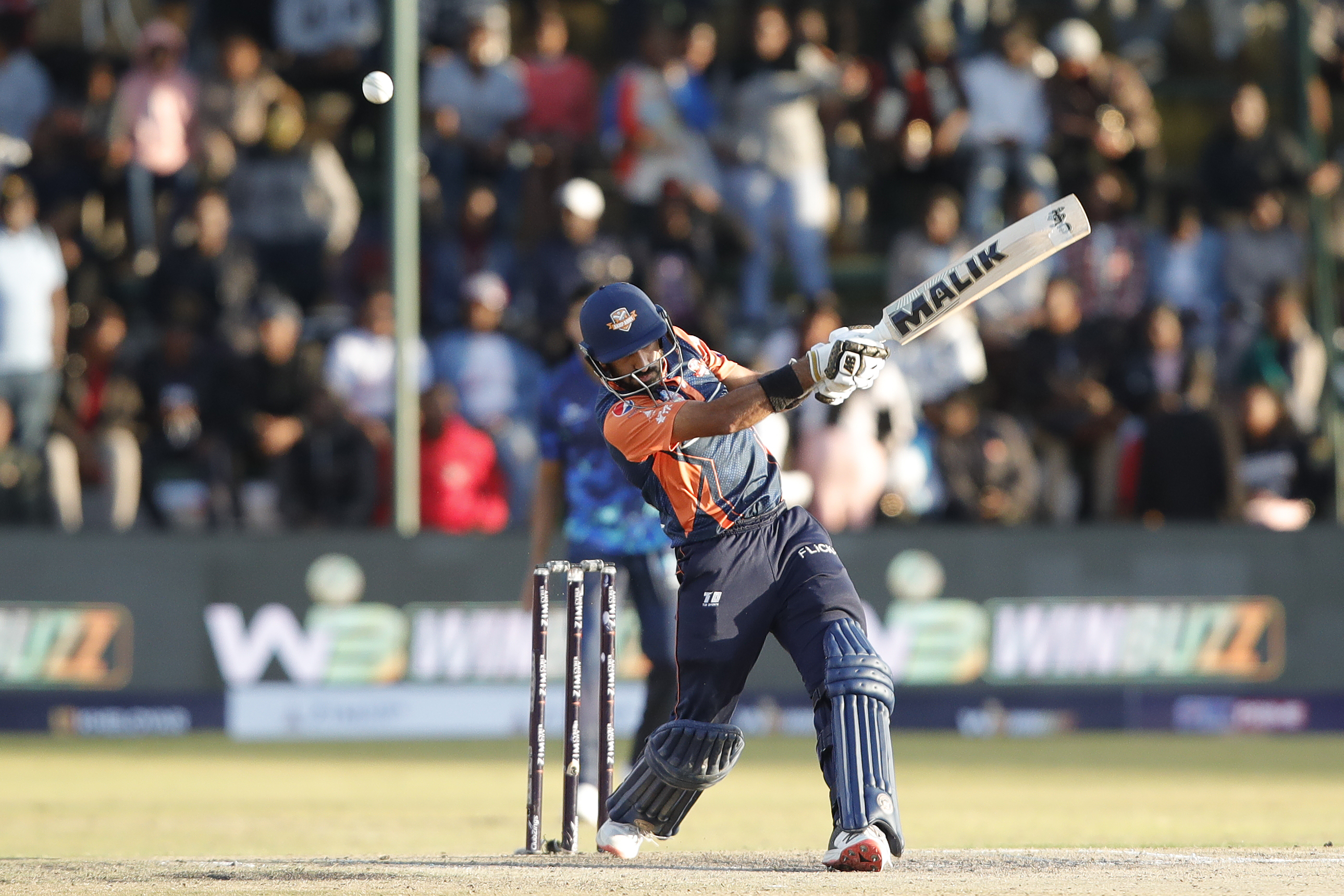 Karim Janat of Cape Town Samp Army hitting a four during match 16 of the Zim Afro T10 League between the Cape Town Samp Army and the Bulawayo Braves at the Harare Sports Club in the Zimbabwe on the 26th July 2023Photo by Saikat Das / ACEIMAGES for Zim Afro T10