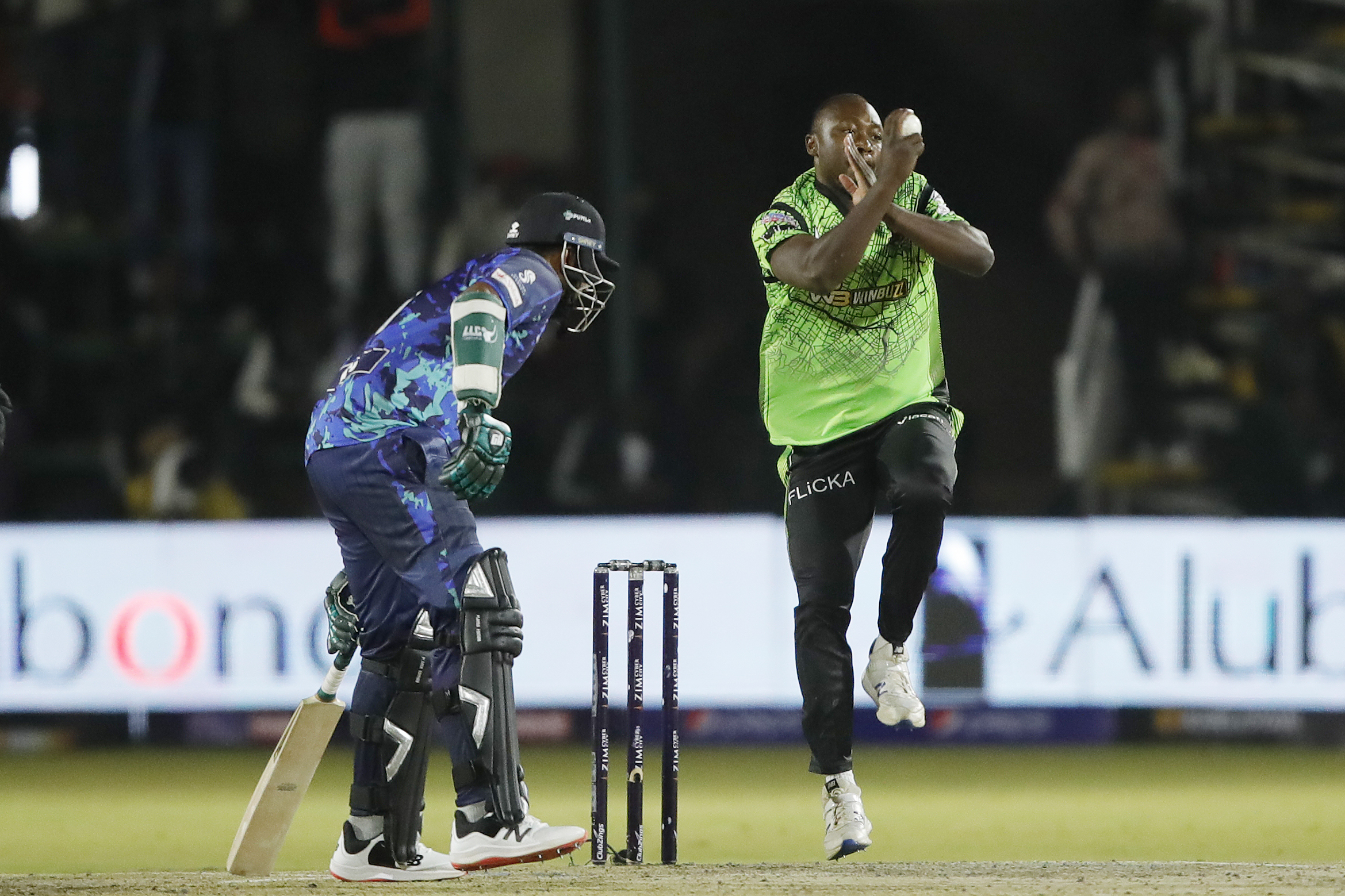 Tendai Chatara of Durban Qalandars bowling during match 19 of the Zim Afro T10 League between the Durban Qalandars and the Bulawayo Braves at the Harare Sports Club in the Zimbabwe on the 27th July 2023Photo by Saikat Das / ACEIMAGES for Zim Afro T10
