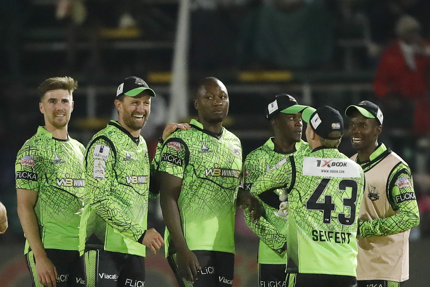 Durban Qalandars celebrating win during match 19 of the Zim Afro T10 League between the Durban Qalandars and the Bulawayo Braves at the Harare Sports Club in the Zimbabwe on the 27th July 2023Photo by Saikat Das / ACEIMAGES for Zim Afro T10