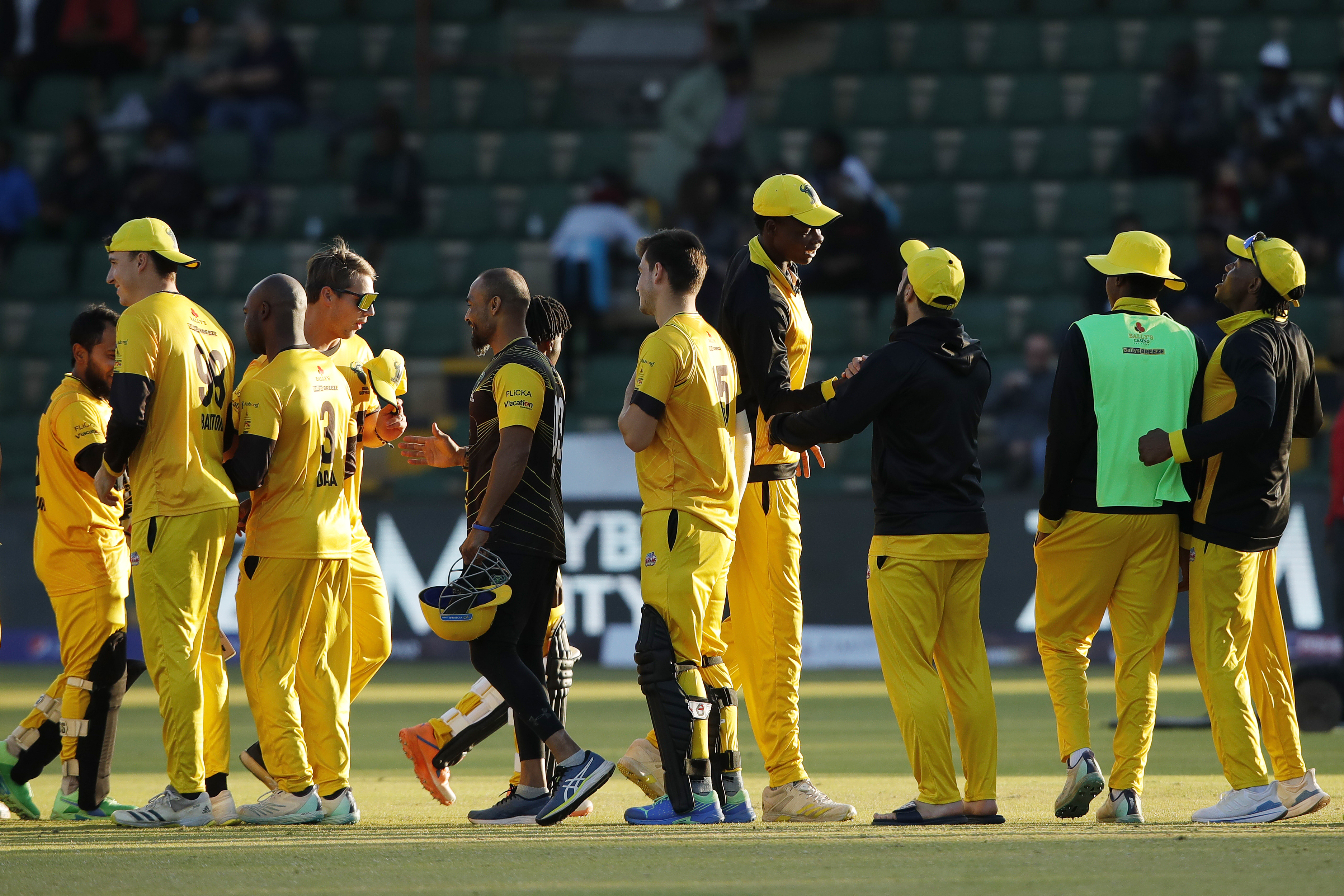 JOBURG BUFFALOES celebrating win during match 21 1st Qualifier of the Zim Afro T10 League between the Durban Qalandars and the Joburg Buffaloes at the Harare Sports Club in the Zimbabwe on the 28th July 2023Photo by Saikat Das / ACEIMAGES for Zim Afro T10